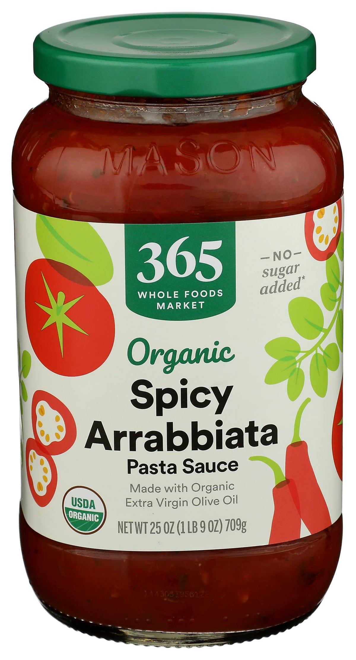 365 by Whole Foods Market Organic Arrabbiata Pasta Sauce bottle pour highlights bold, spicy flavor