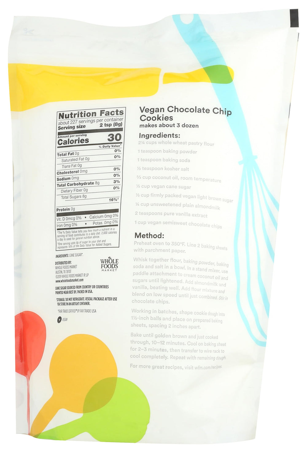 365 by Whole Foods Market cane sugar 64oz sealed bag highlights freshness.