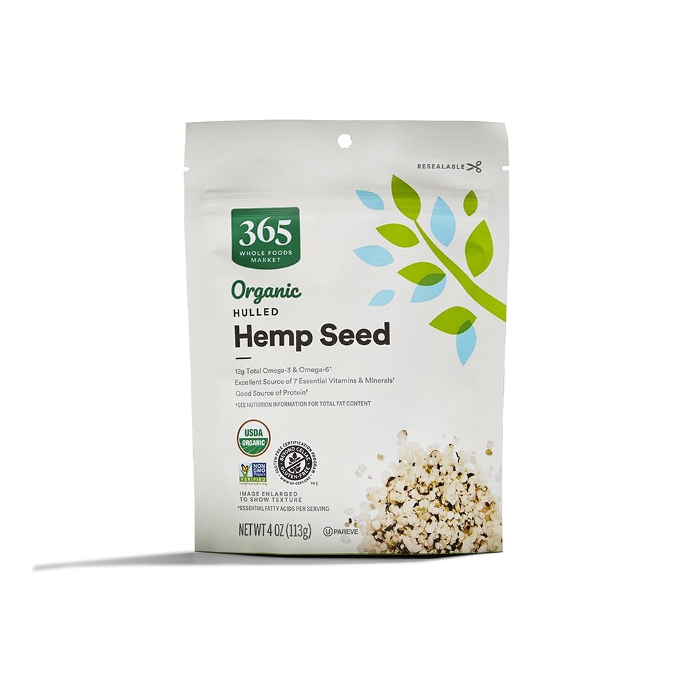 365 by Whole Foods Market organic hemp seed bag front view highlights organic quality and ready-to-use convenience.