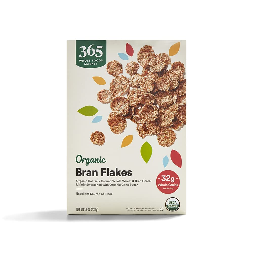 365 by Whole Foods Market organic bran flakes label showing simple ingredients