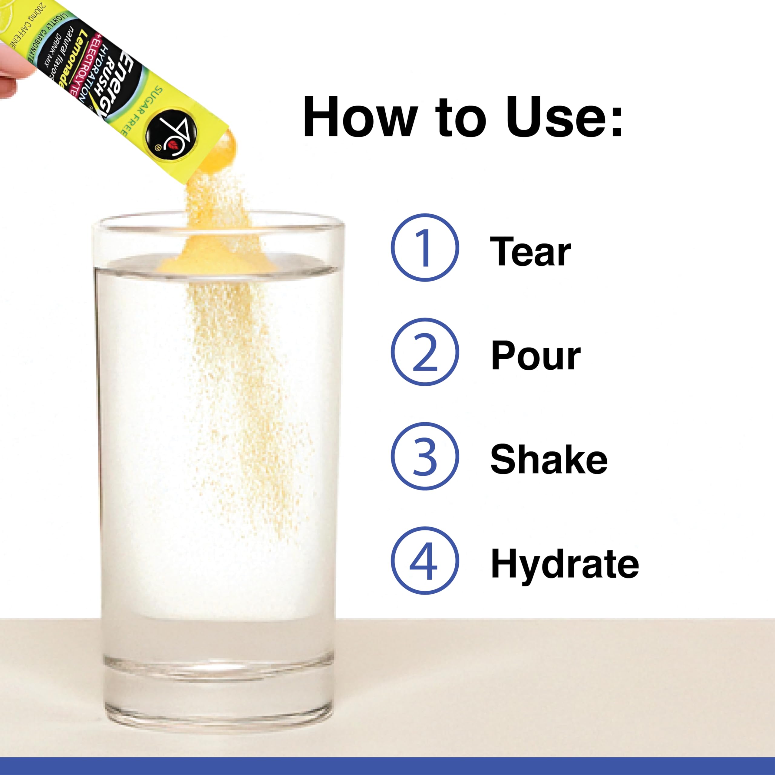 4C Energy Rush PSD stix pouring into glass demonstrates convenient energy and hydration.