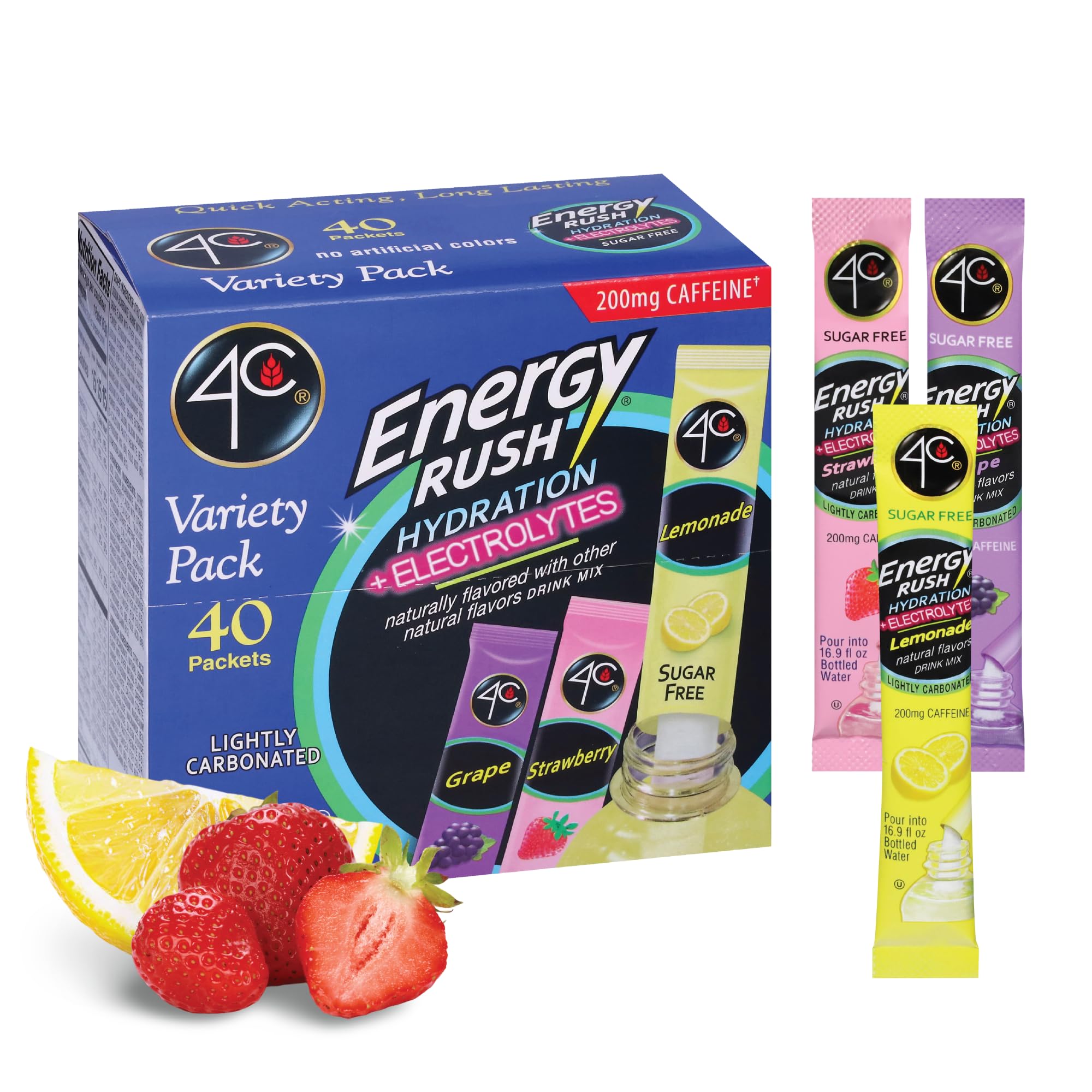 4C Energy Rush PSD variety pack box on a desk ideal for on-the-go hydration.