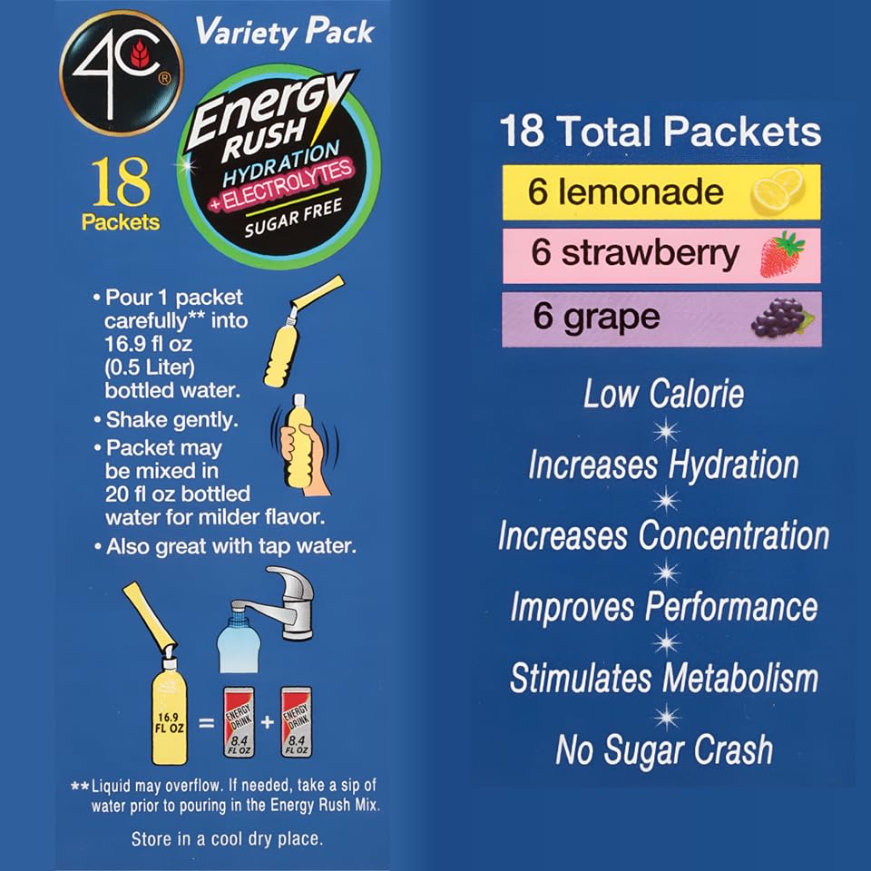 4C Energy Rush Stix Grape 18ct fruity hydration for travel days and commutes