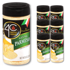 4C Grated Parmesan canister pouring over pasta for quick topping.