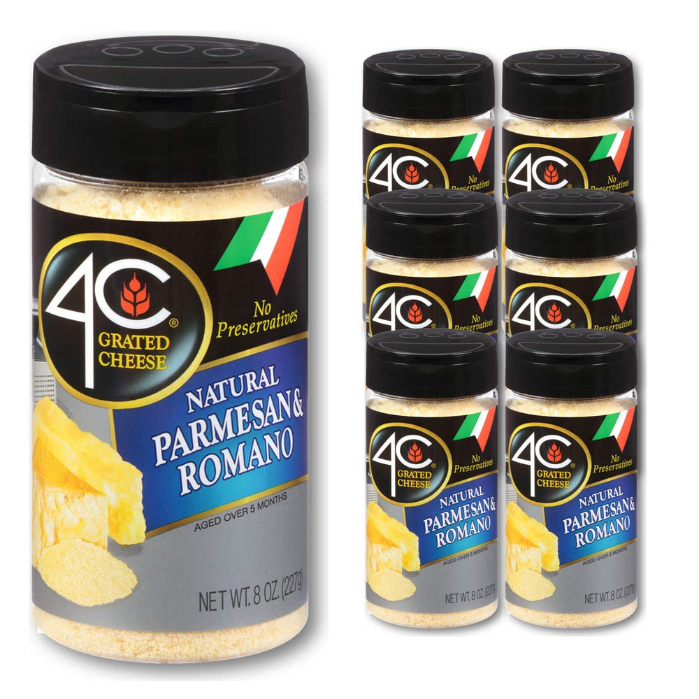 4C Grated Parmesan Romano canister with shaker top ideal for quick topping on meals