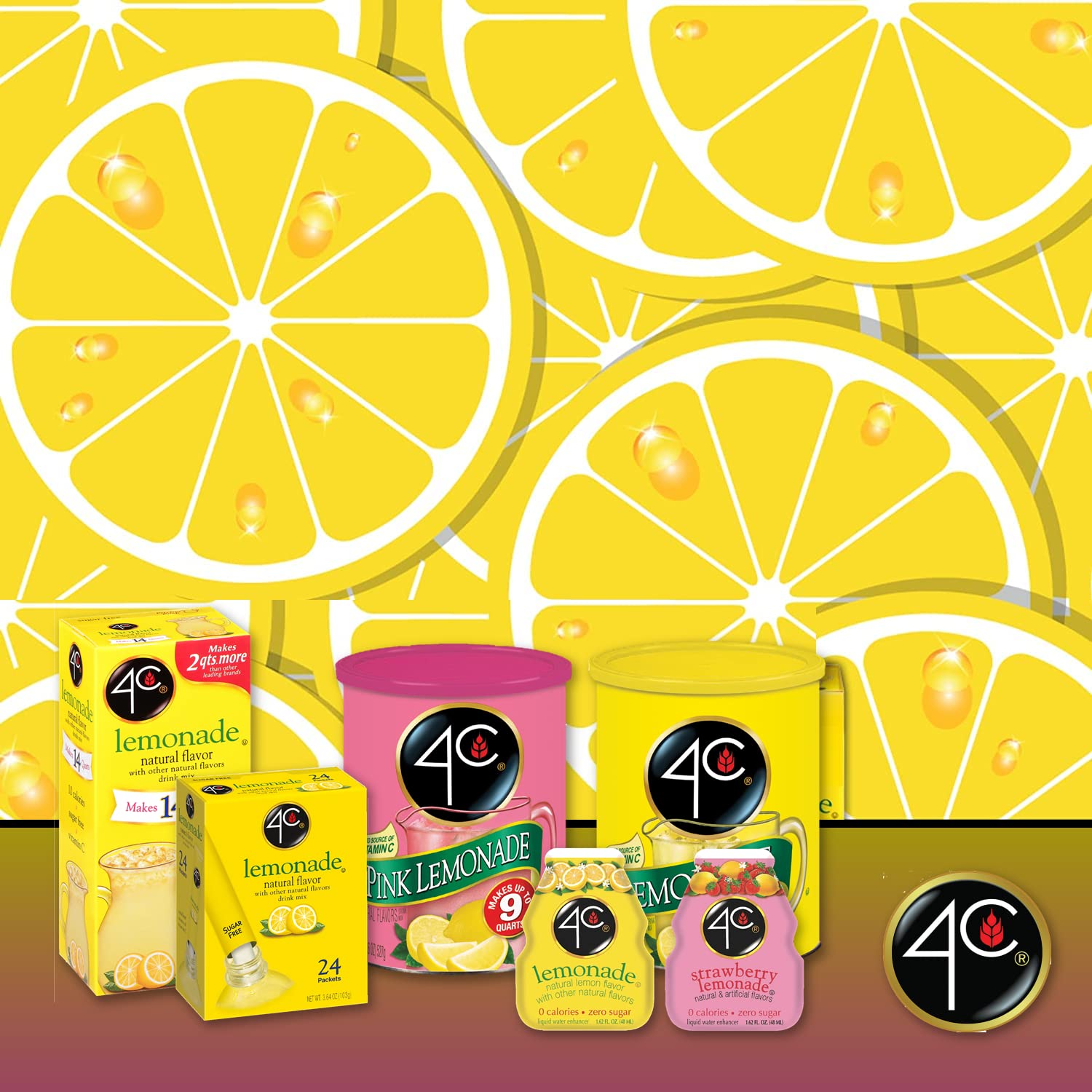 4C Lemonade makes 9 quarts of tasty beverage, ideal for pitchers and big gatherings