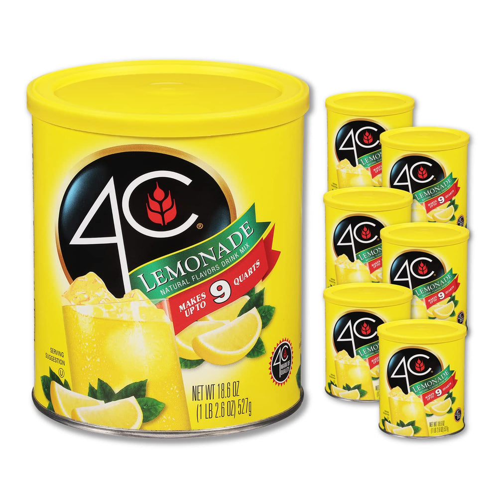 4C Lemonade powder canister on pantry shelf for easy refills and family gatherings
