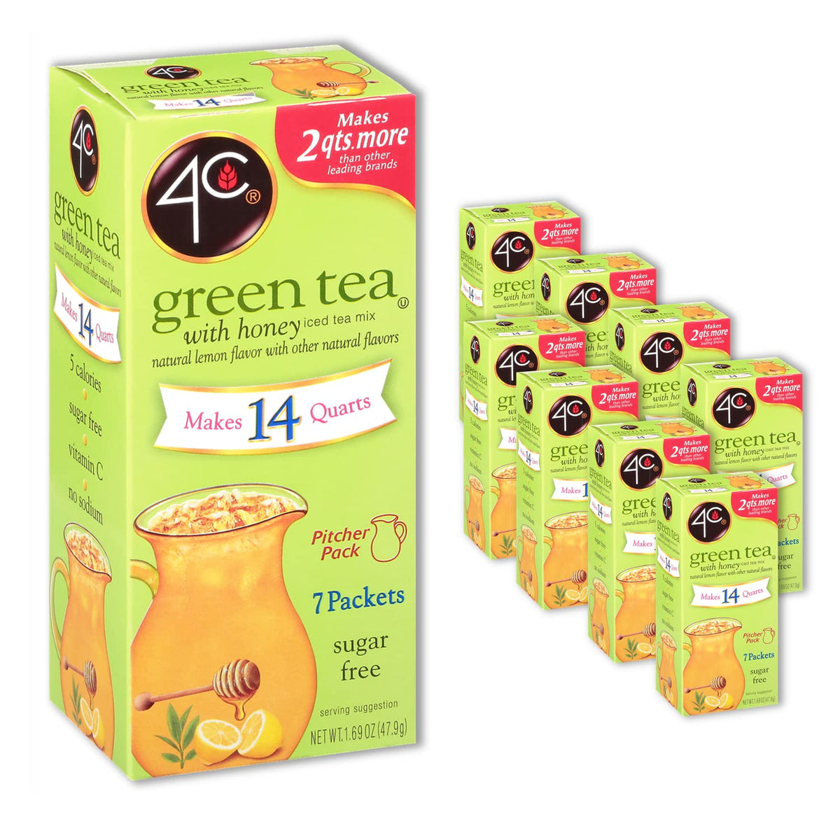 4C Pitcher Packs Green Tea 8 Pack in carton ready for refreshing water flavor