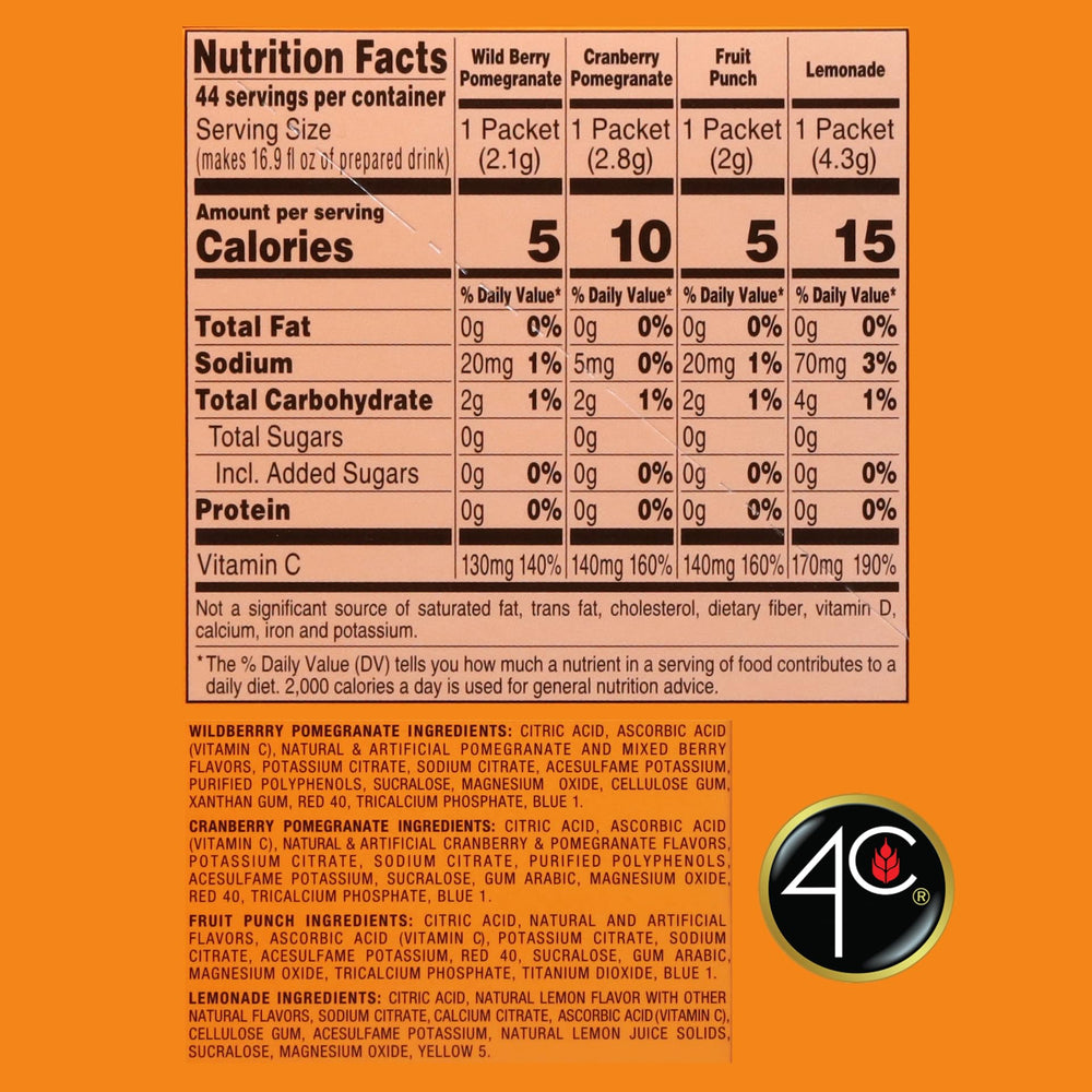 The 4C Cranberry-Pomegranate powder packet adds flavor to water without sugar.