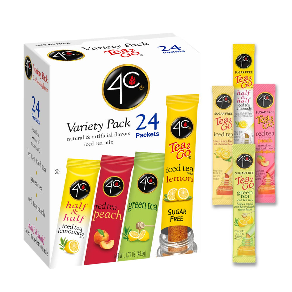 4C powder drink mix packets in an iced tea variety assortment for sugar-free hydration