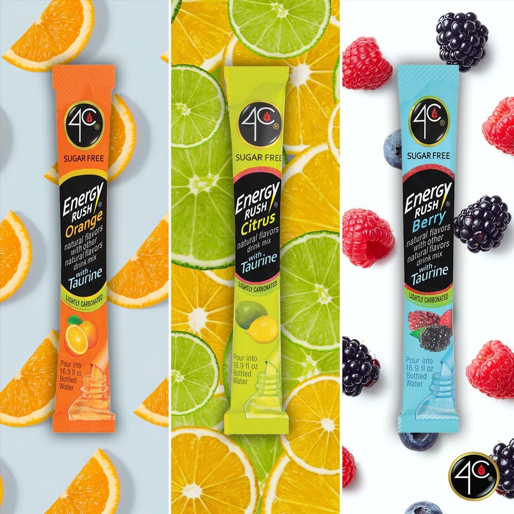4C Energy Rush Stix on-the-go display shows convenient hydration options.
