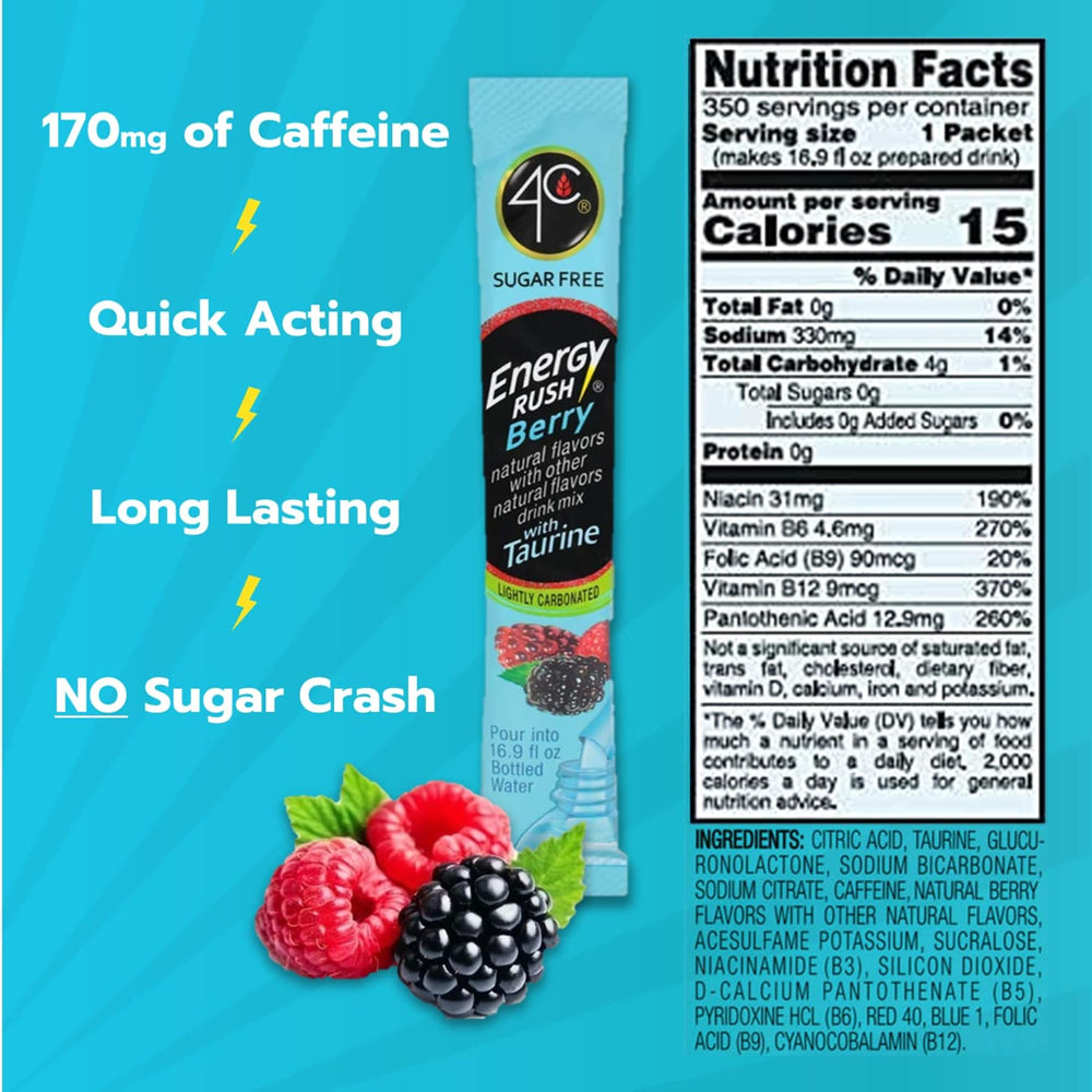 4C Energy Rush Stix single stick ideal for on-the-go flavor in water.