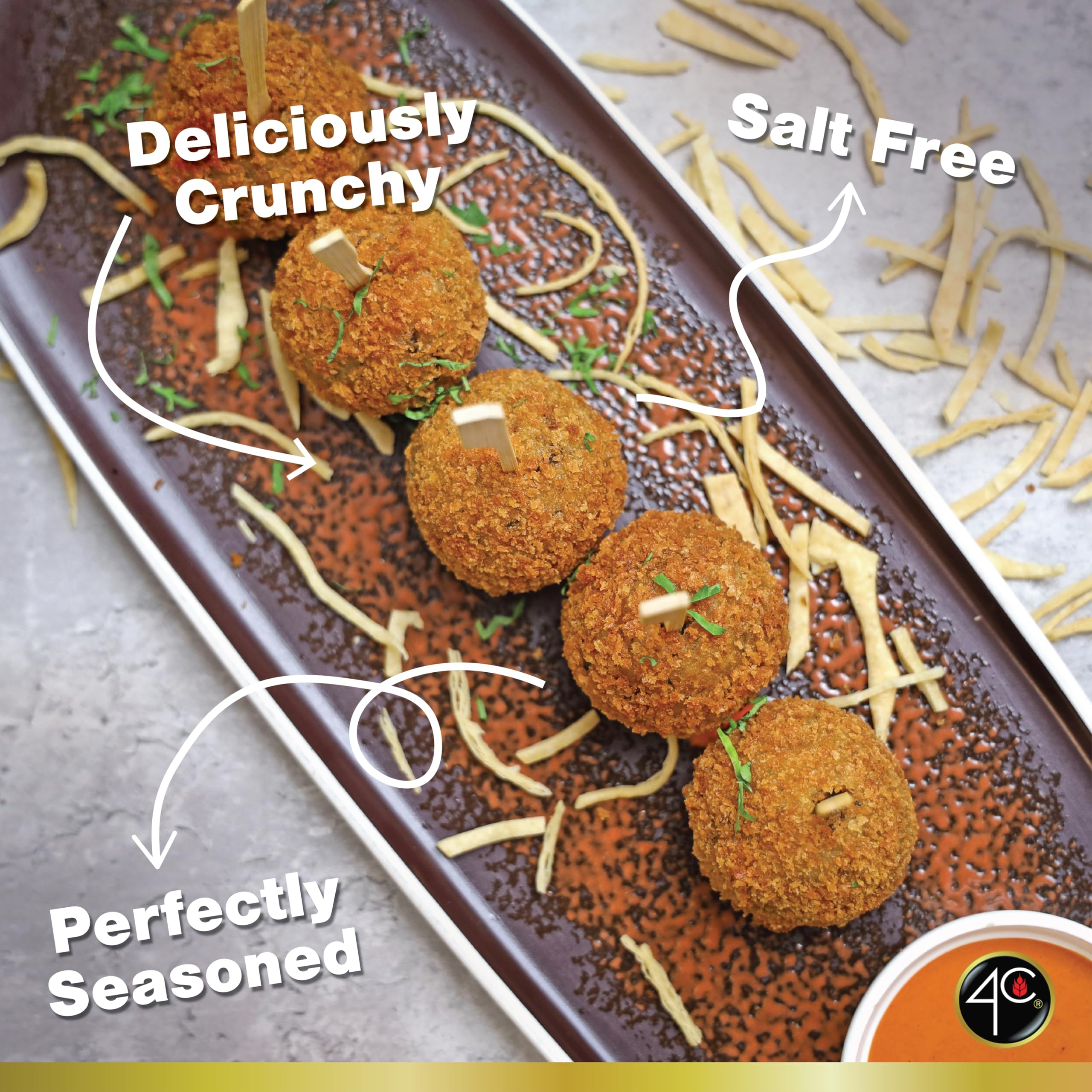 4C Premium Bread Crumbs salt free closeup crunch enhances texture in dishes.