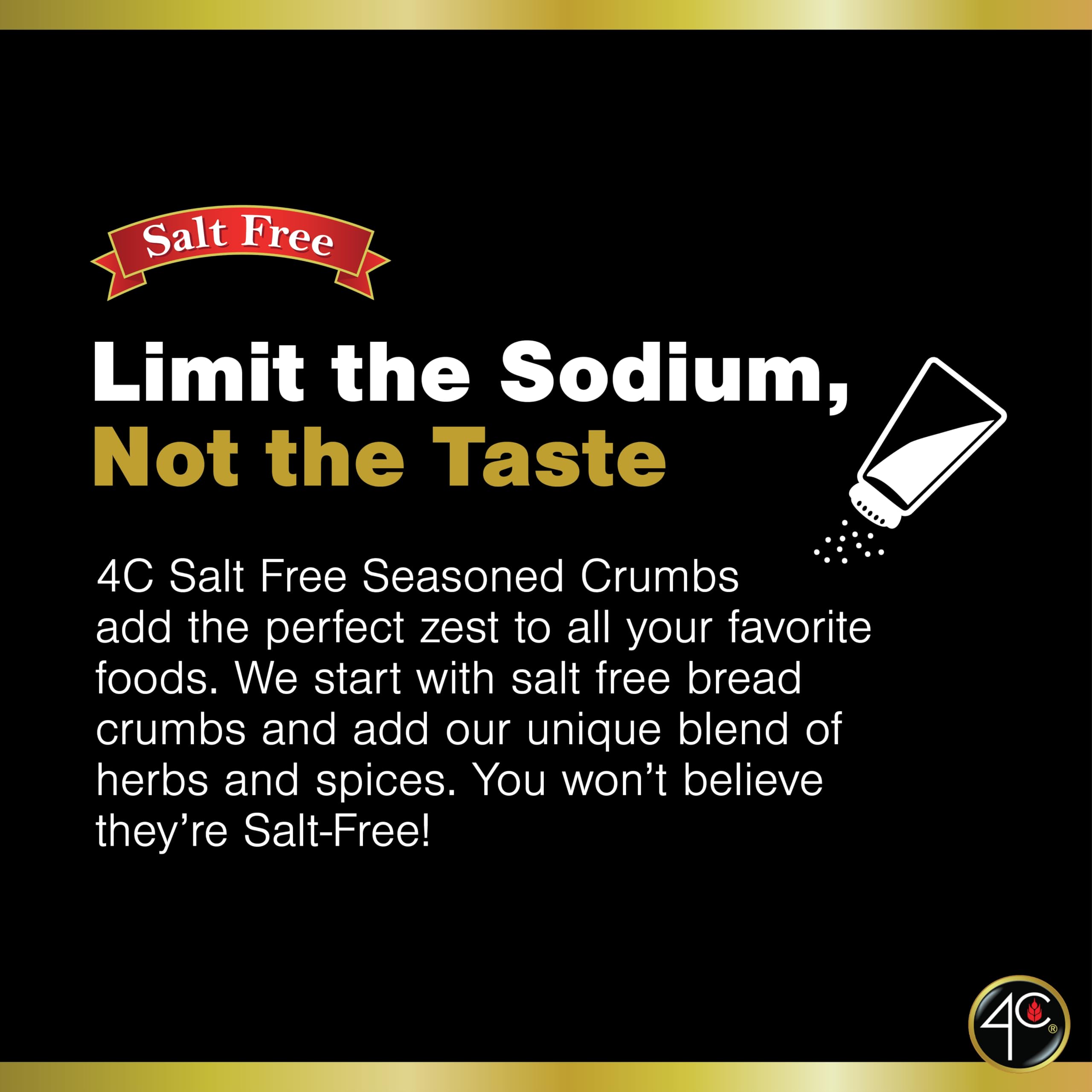 4C Premium Bread Crumbs salt free closeup shows crisp coating benefits.