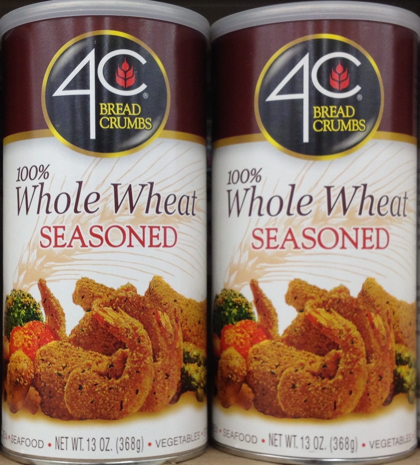 4C Premium Bread Crumbs pack image shows whole wheat, Pecorino Romano seasoning for flavorful coatings.