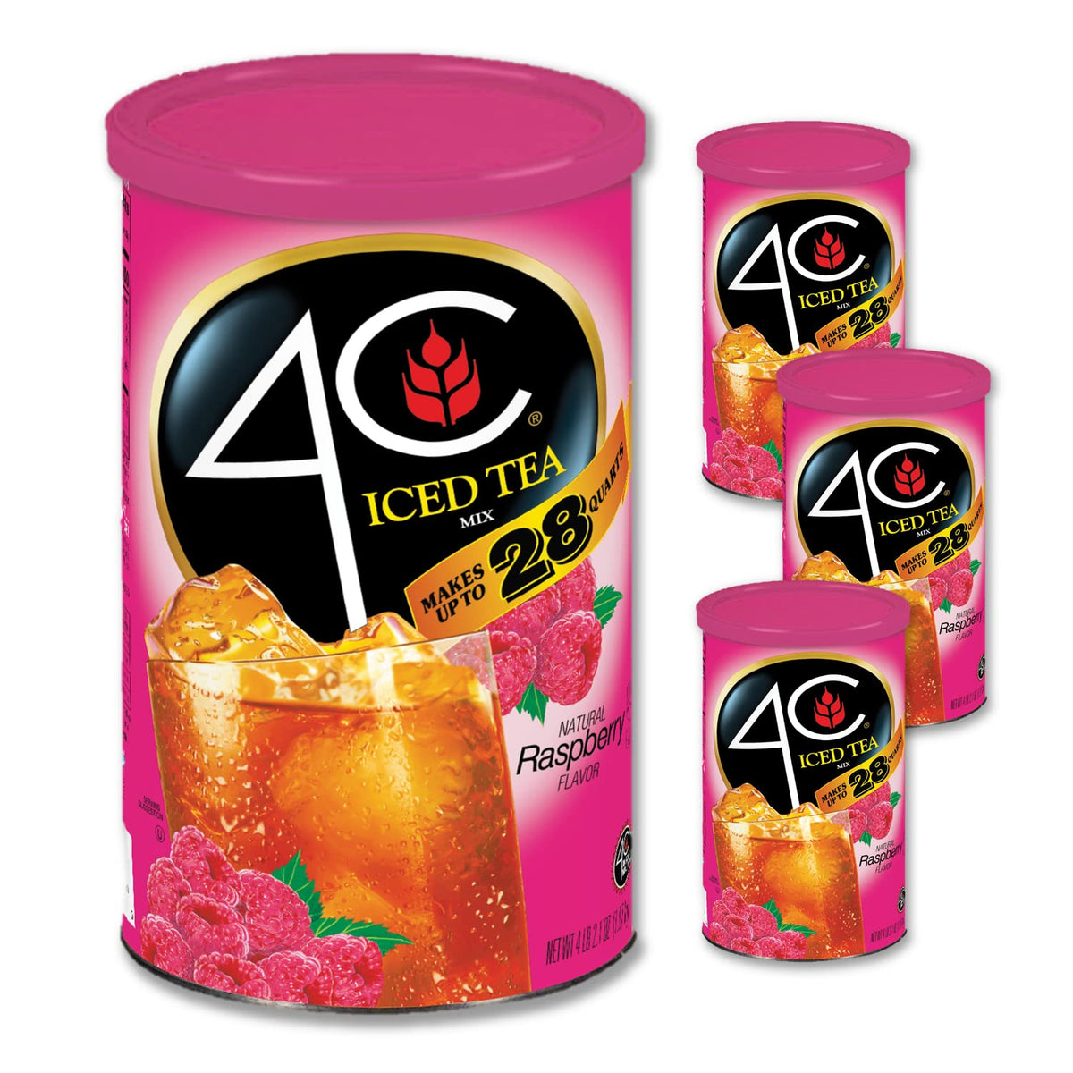 4C Raspberry Tea powder dispenses into a cup for family refreshment