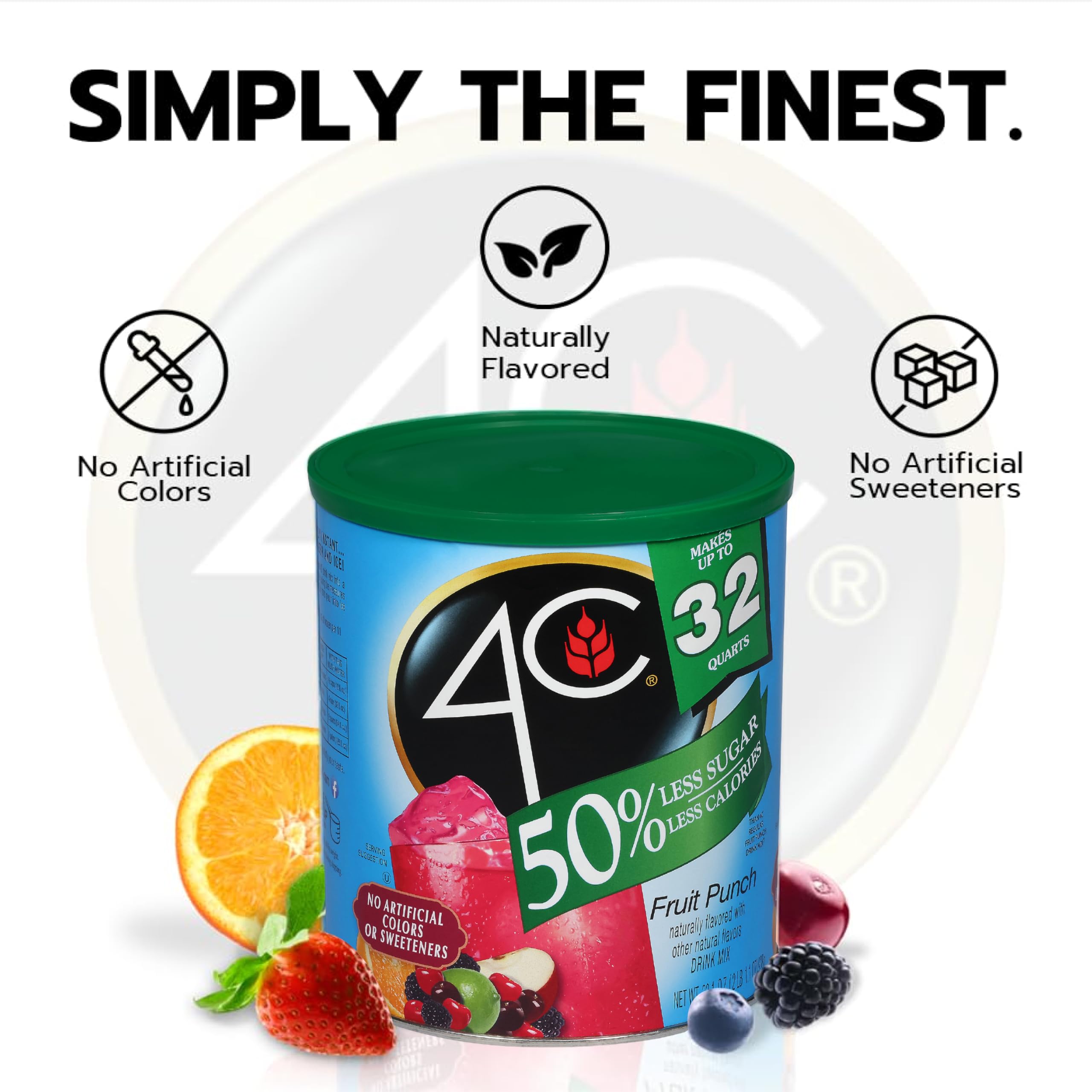 4C Reduced Sugar Drink Mix canister on kitchen shelf showing value pack