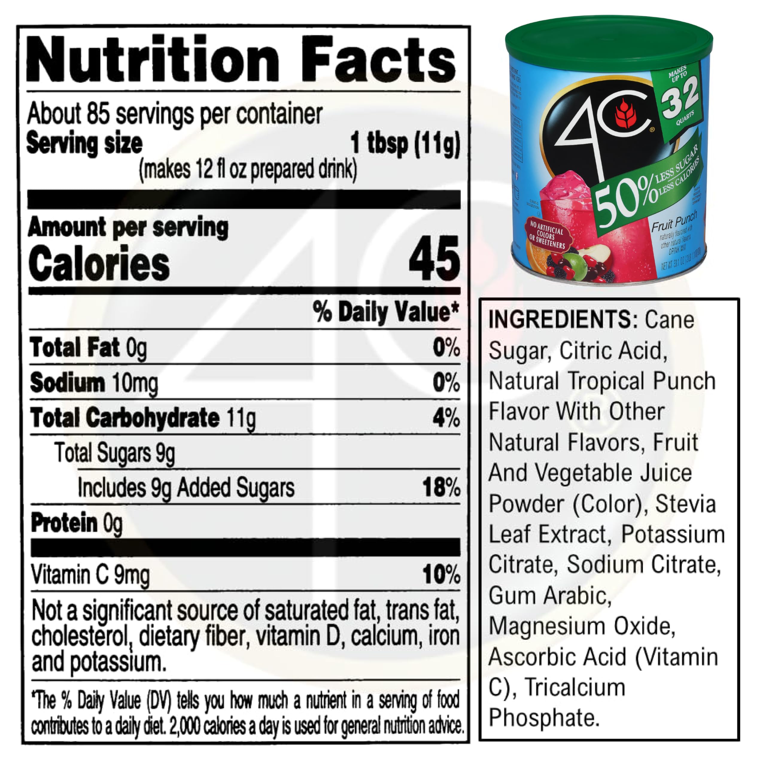 4C Reduced Sugar Fruit Punch drink mix pitcher ready for family gathering
