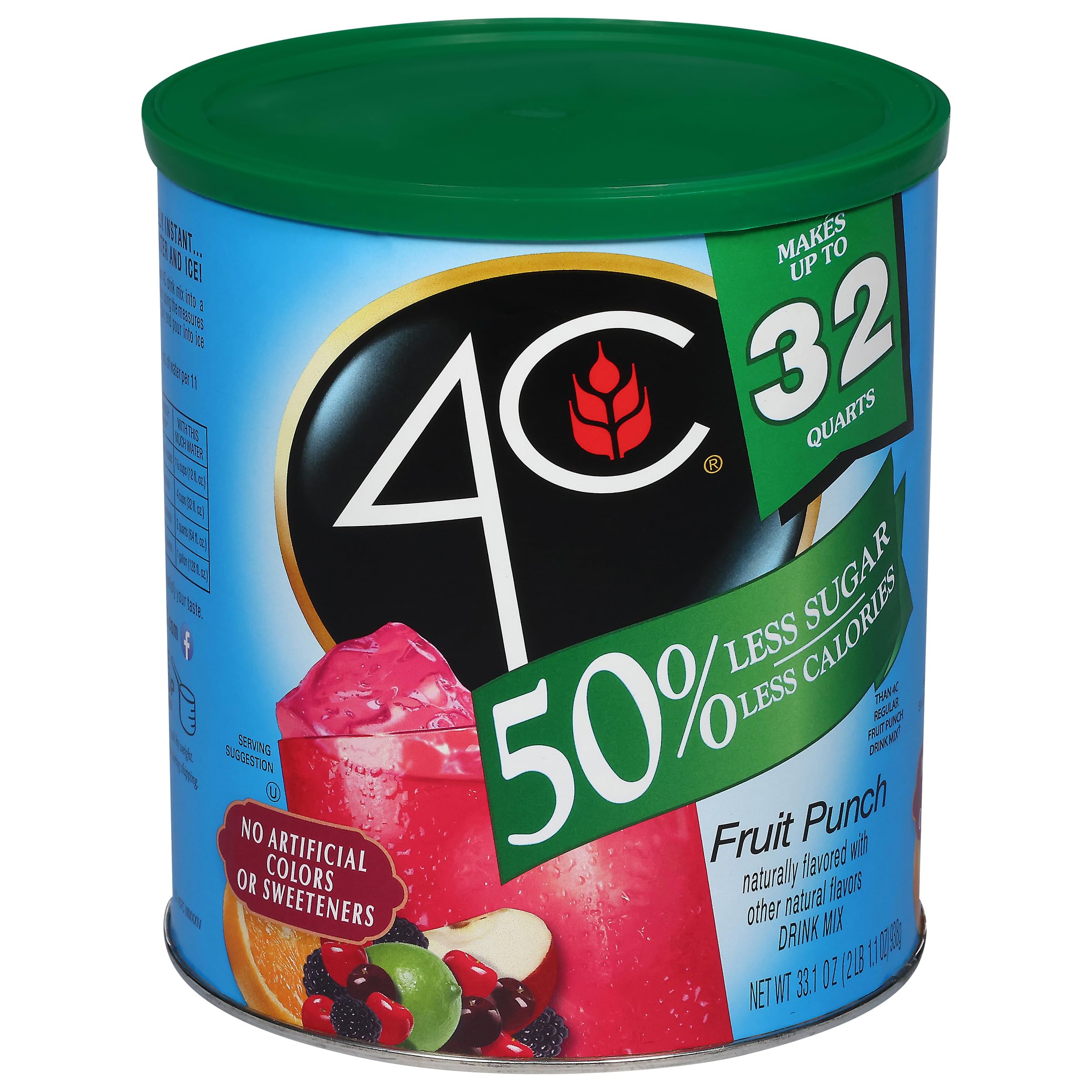 4C Reduced Sugar Drink Mix canister pouring into a glass for refreshing iced tea