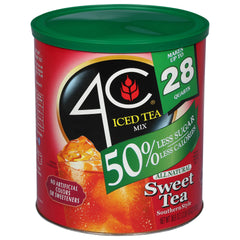 4C reduced sugar iced tea canister front view for easy family refreshment