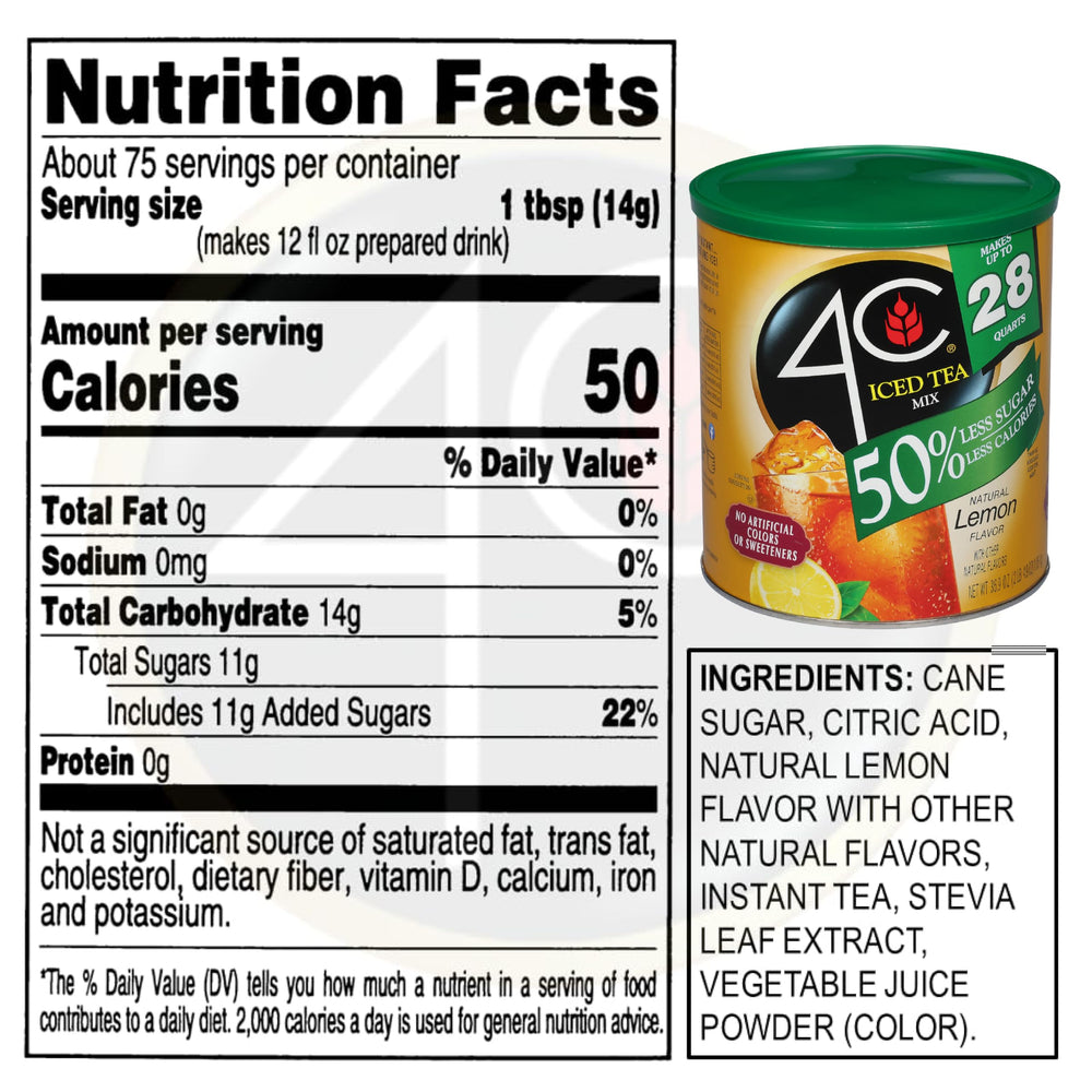 4C reduced sugar drink mix canister on kitchen counter for quick serving
