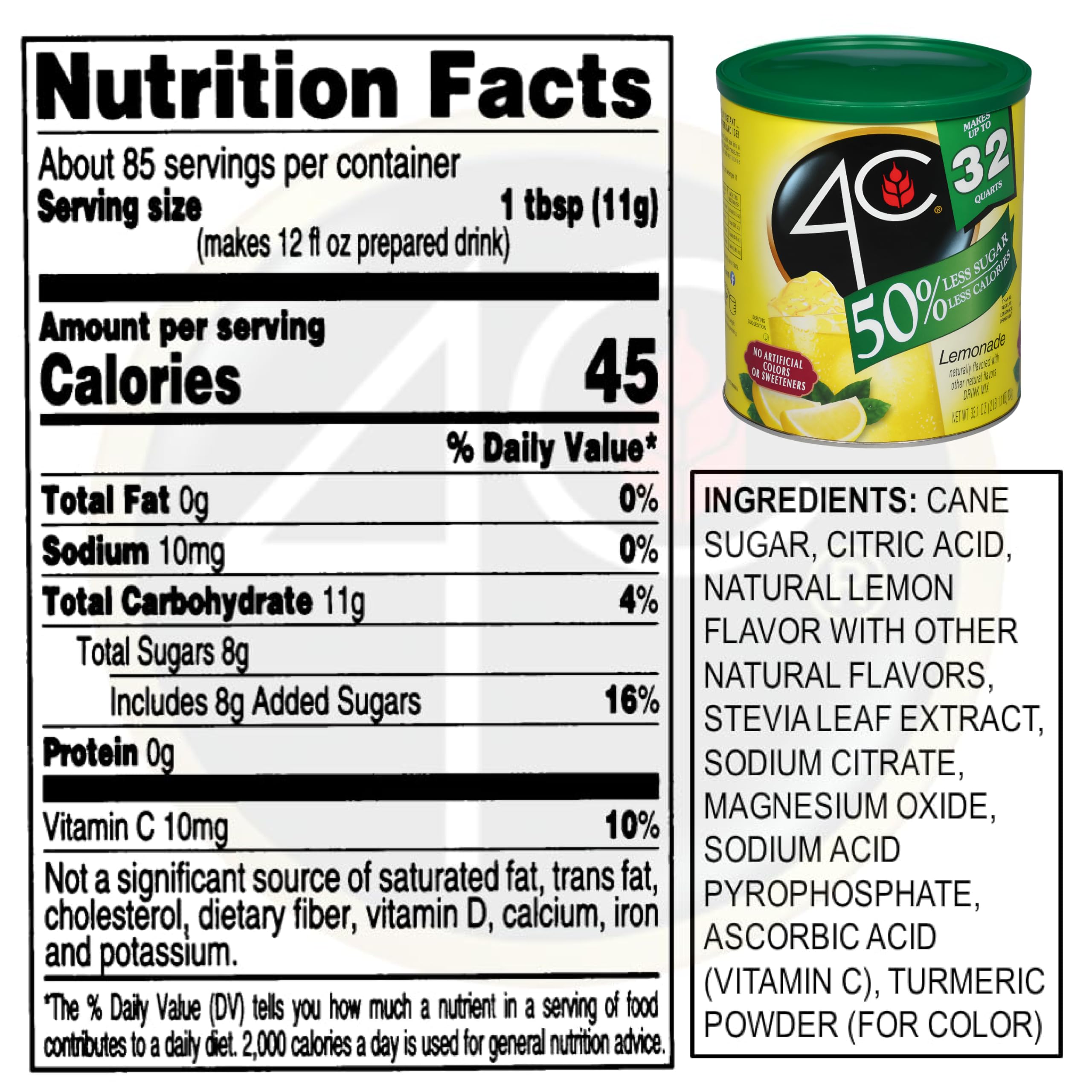 4C reduced sugar iced tea mix in pitcher for easy refreshing beverages