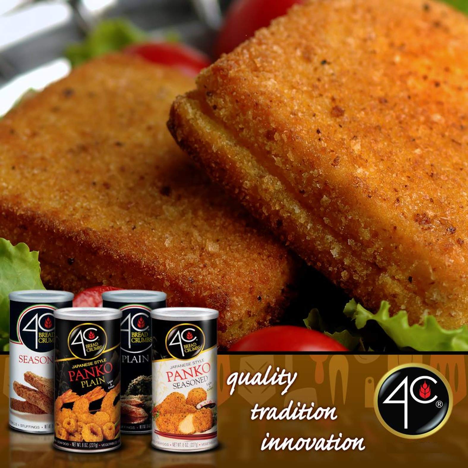 4C seasoned bread crumbs help create moist, flavorful crusts on proteins.