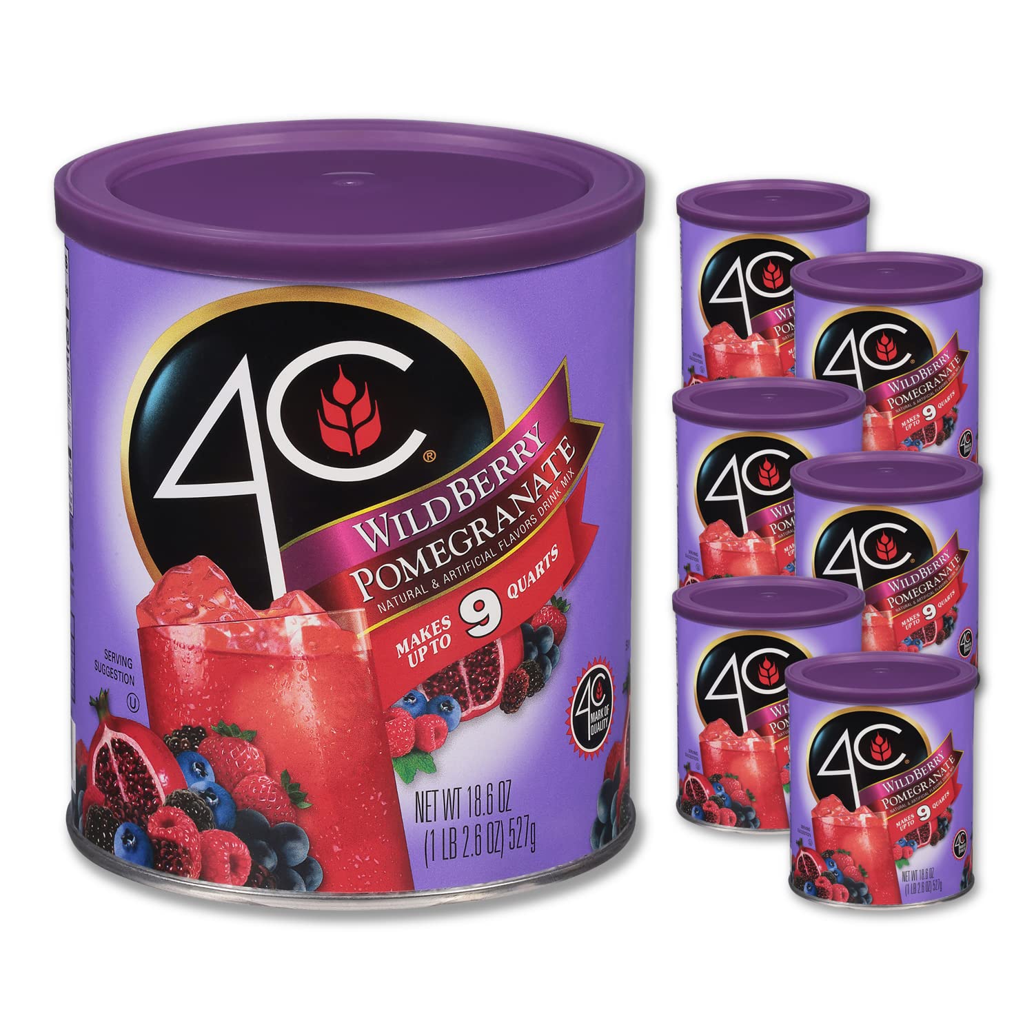 4C Wildberry Pomegranate canister on shelf ready to flavor drinks for families