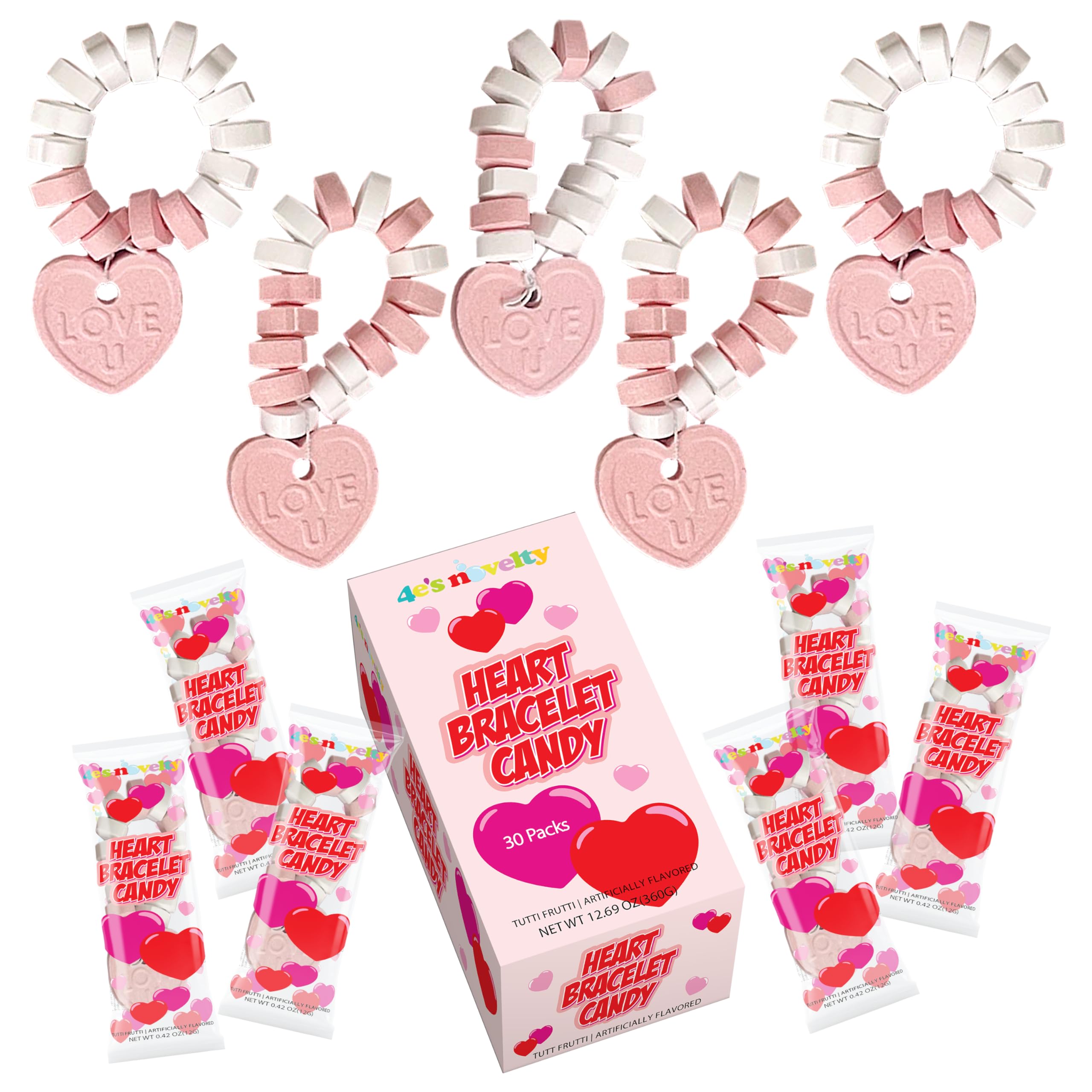 4E's Novelty heart candy bracelet pack with colorful beads ready for sharing