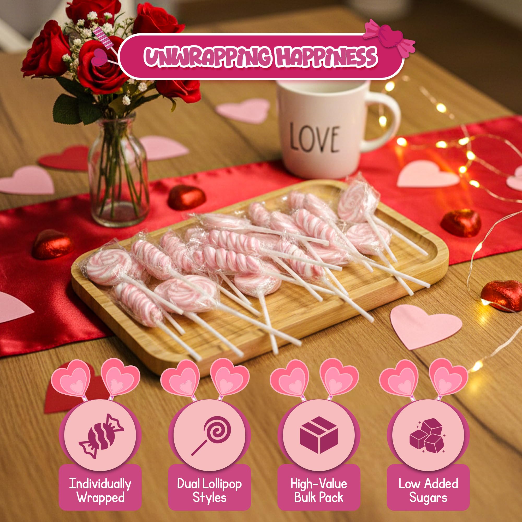 4E's Novelty individually wrapped lollipops ensuring freshness and sharing