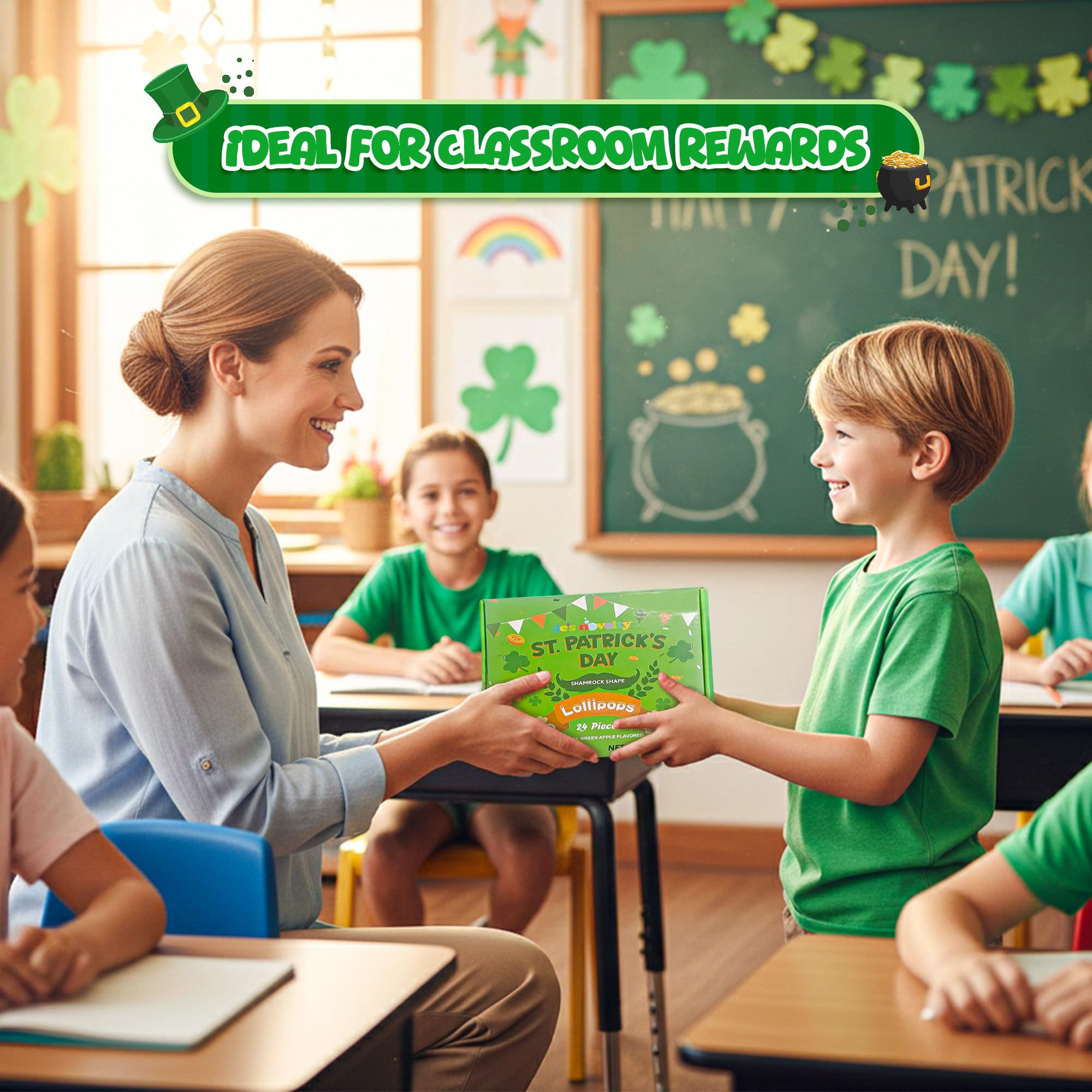4E's Novelty green apple flavor lollipops for tangy celebrations.