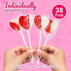 4E's Novelty kid friendly heart lollipops with easy loop handle.