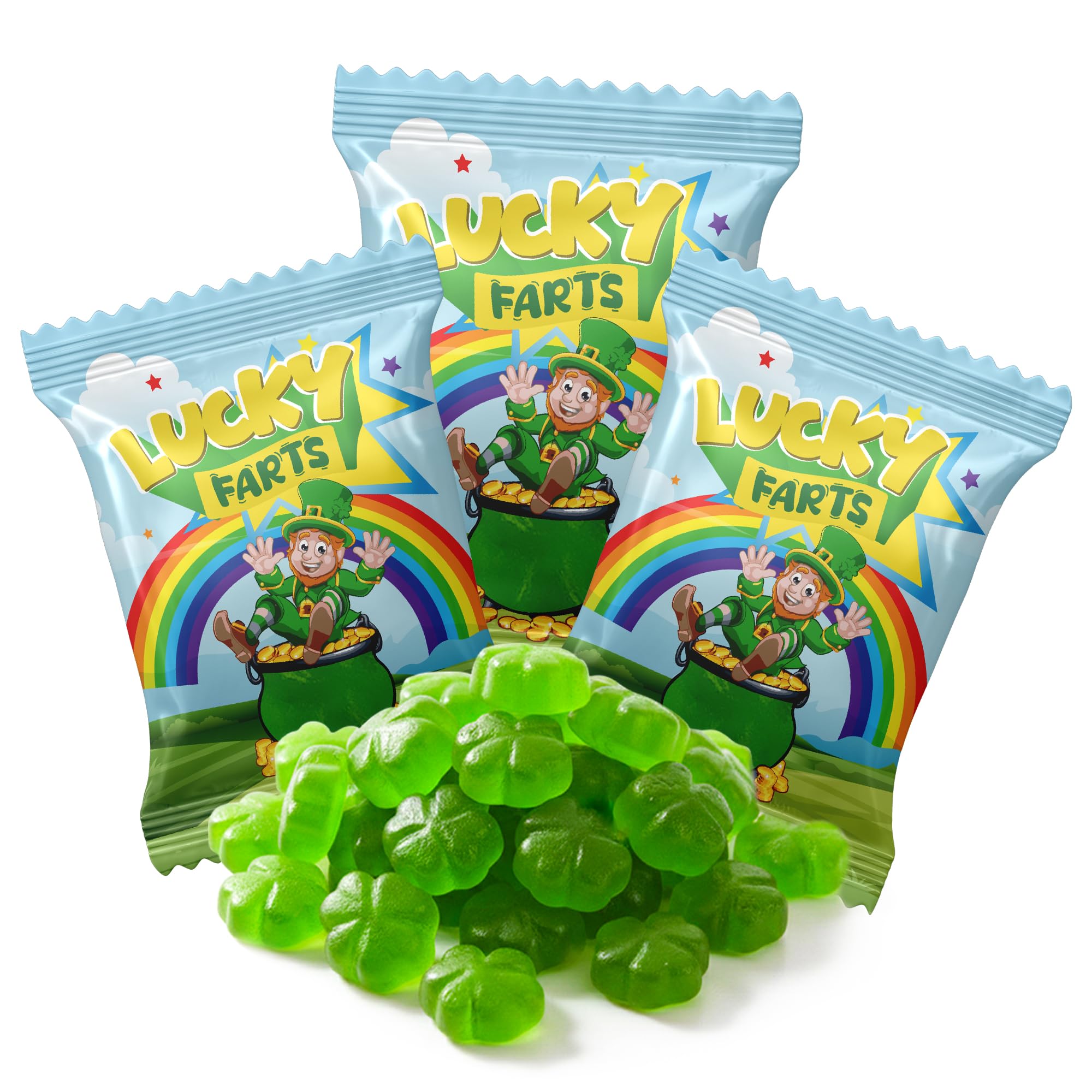 4E's Novelty shamrock gummies in packaging for easy sharing at parties.