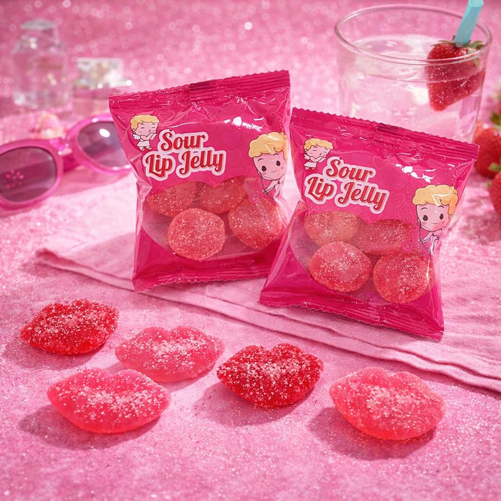 4E's Novelty sour lip gummies fizzy shell detail adds exciting bite-sized texture