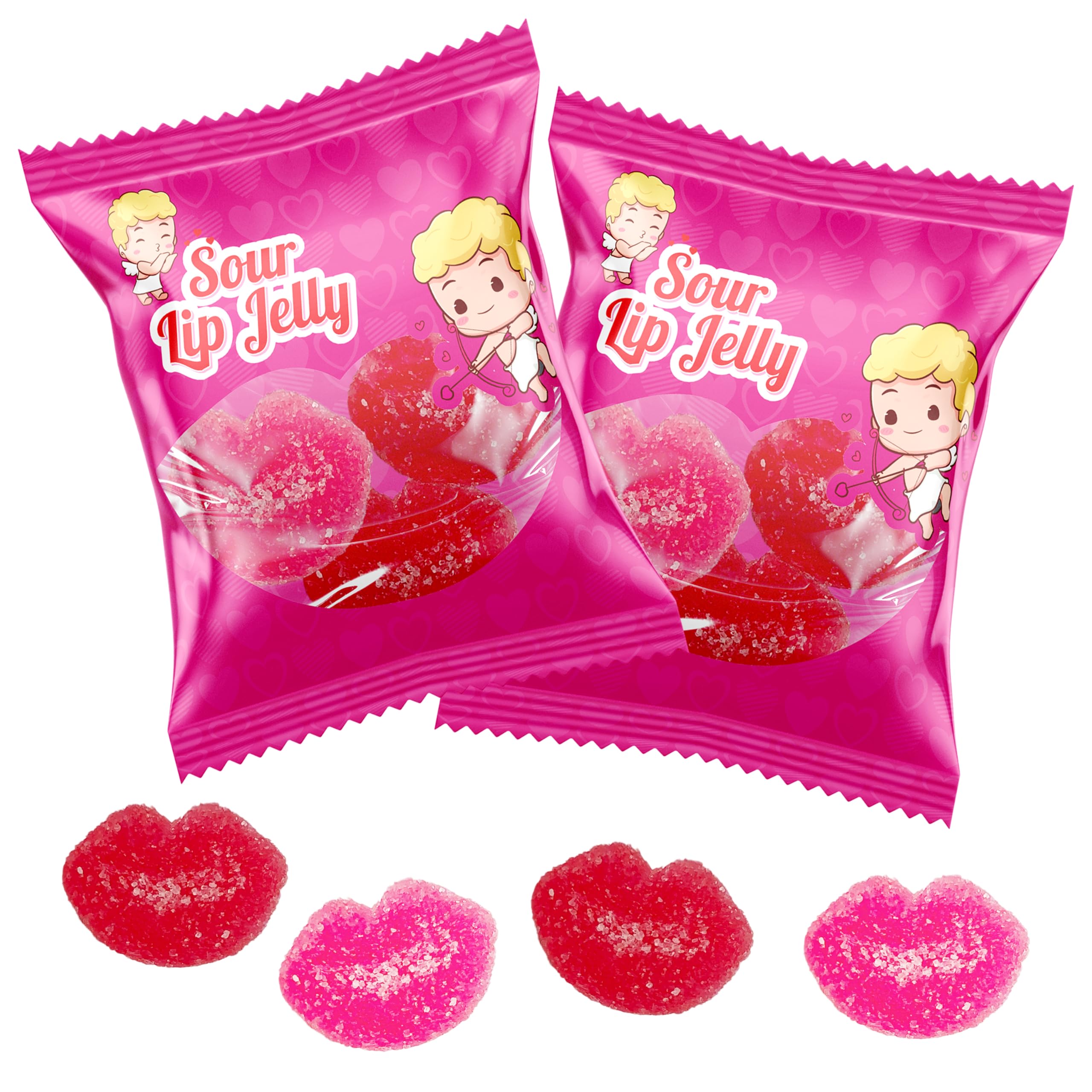4E's Novelty sour lip gummies strawberry packaging shown for easy sharing and gifting