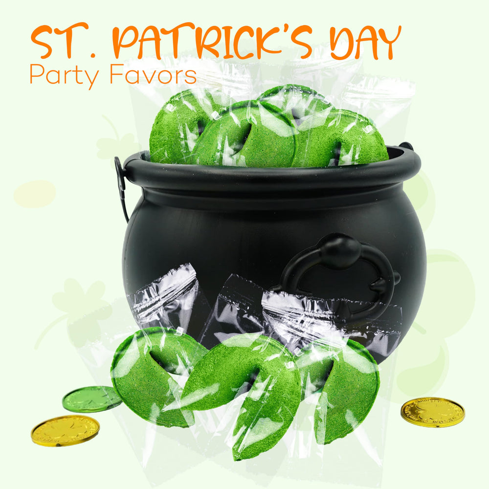4E's Novelty green fortune cookies bulk wrapped for sharing.