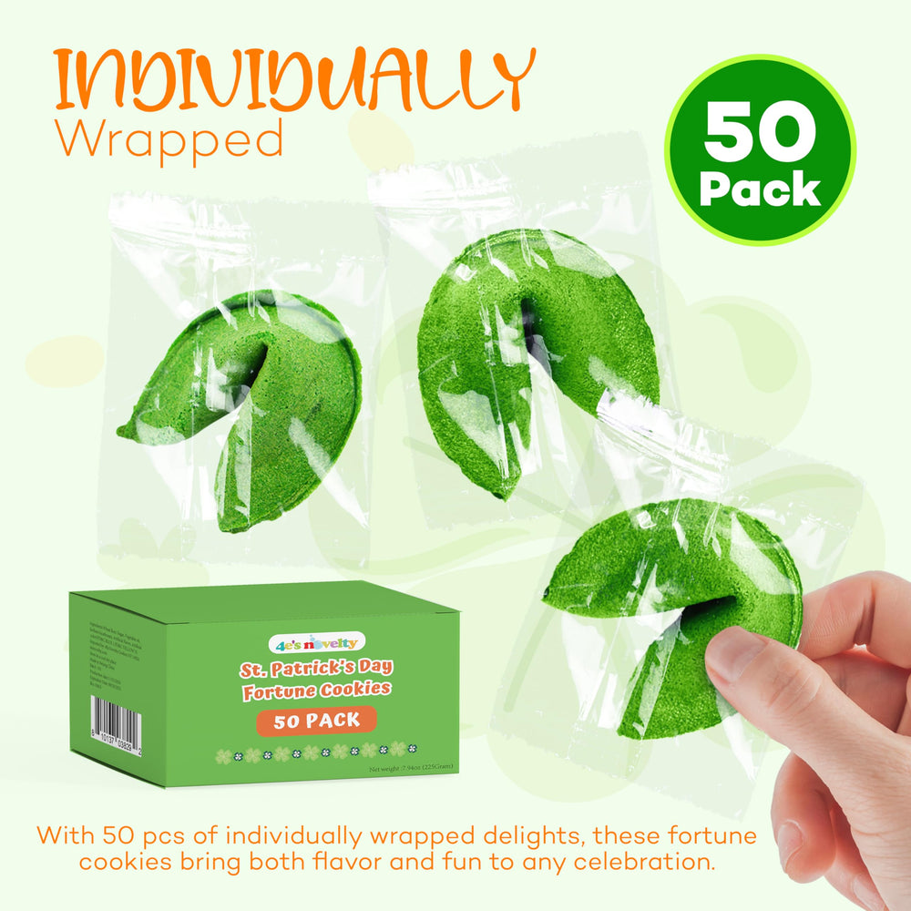 4E's Novelty Irish-themed fortunes inside each green cookie.