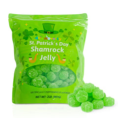4E's Novelty shamrock candy close-up with peppermint flavor and vibrant green color, ideal party snacking