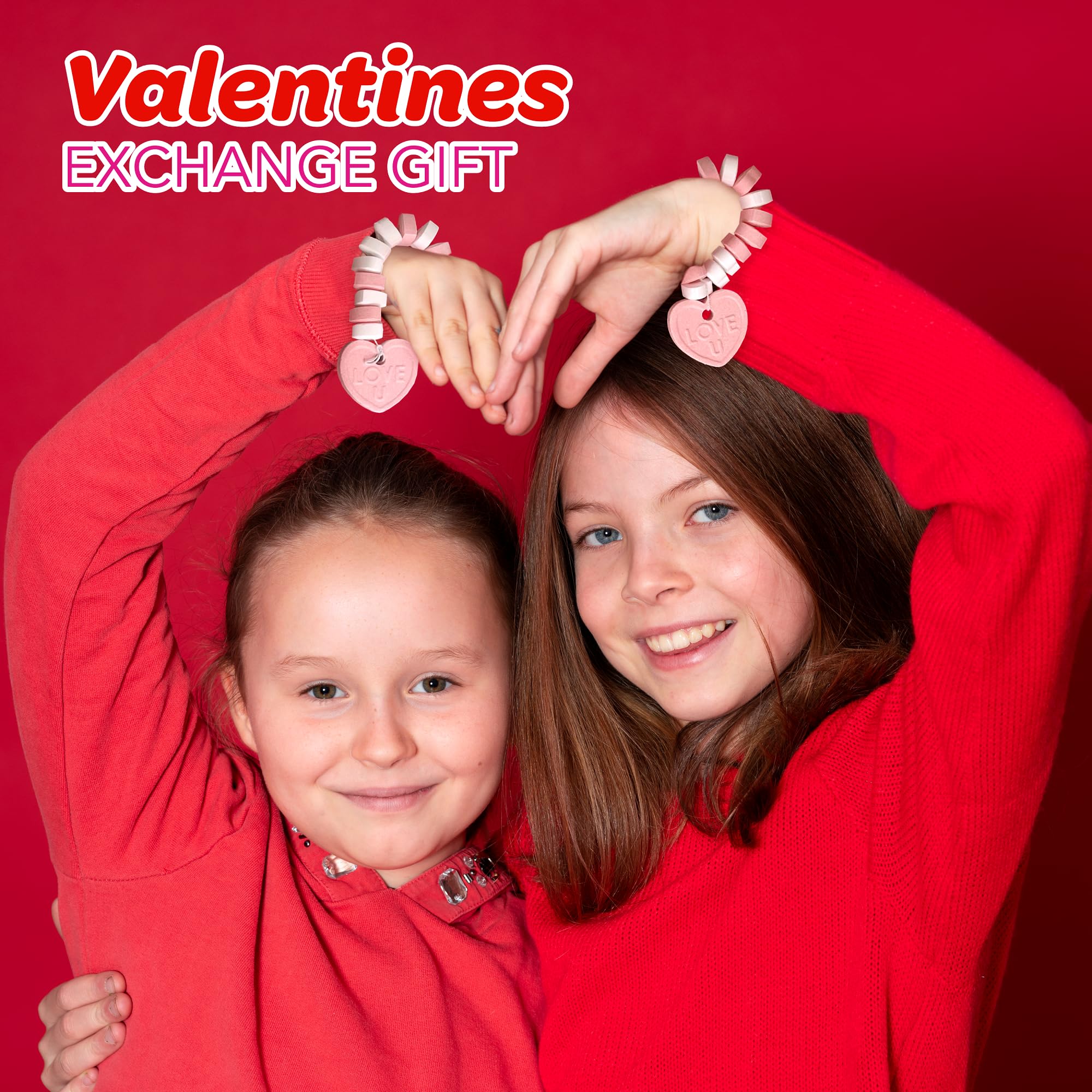 Valentine classroom exchange setup with 4E's Novelty bracelets