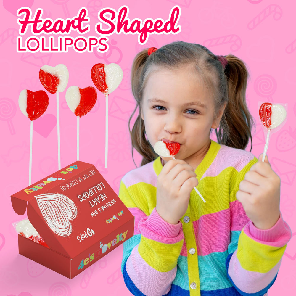 4E's Novelty heart shaped lollipops ideal as birthday party favors.