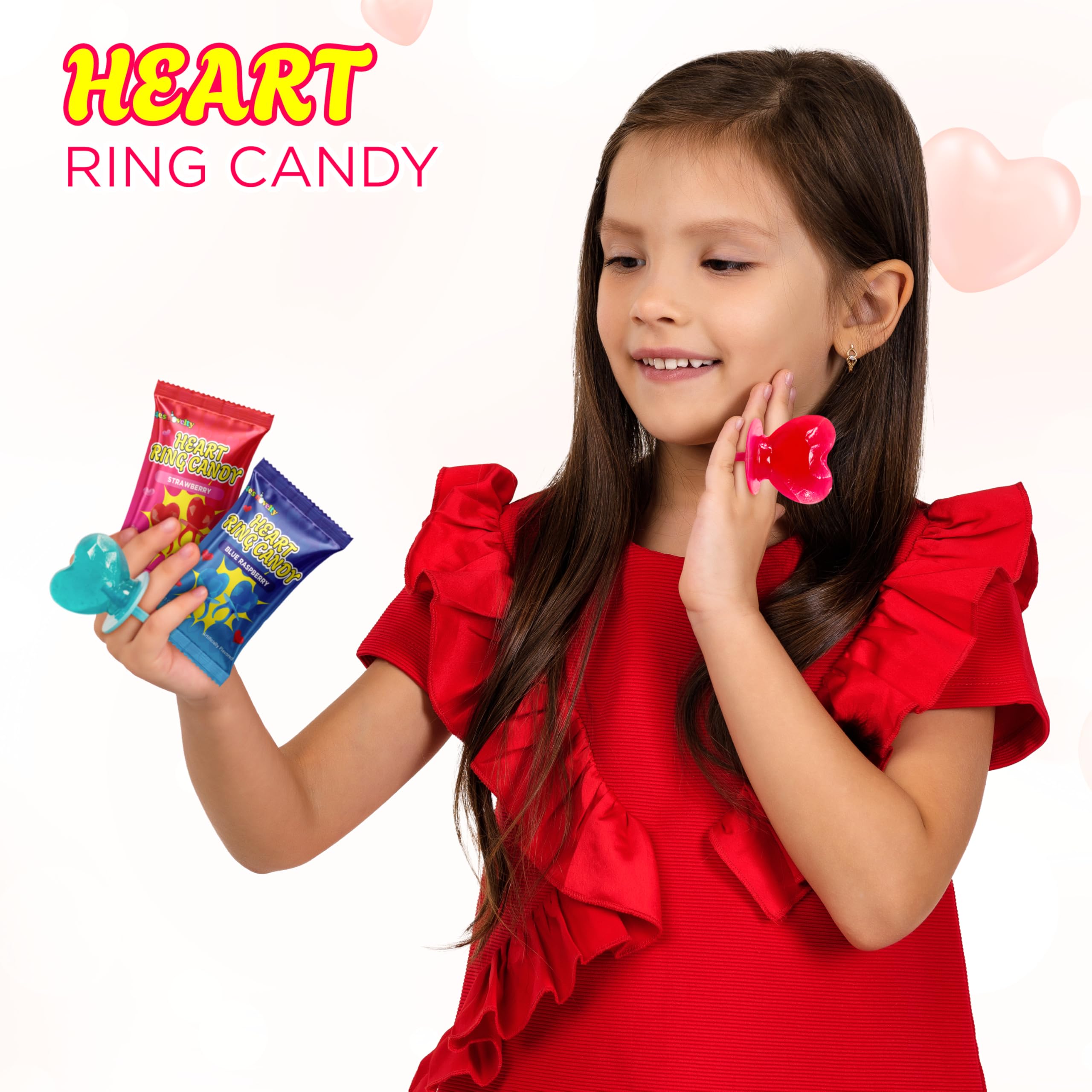 4E's Novelty Valentines day ring candy in blue and red flavors for celebrations