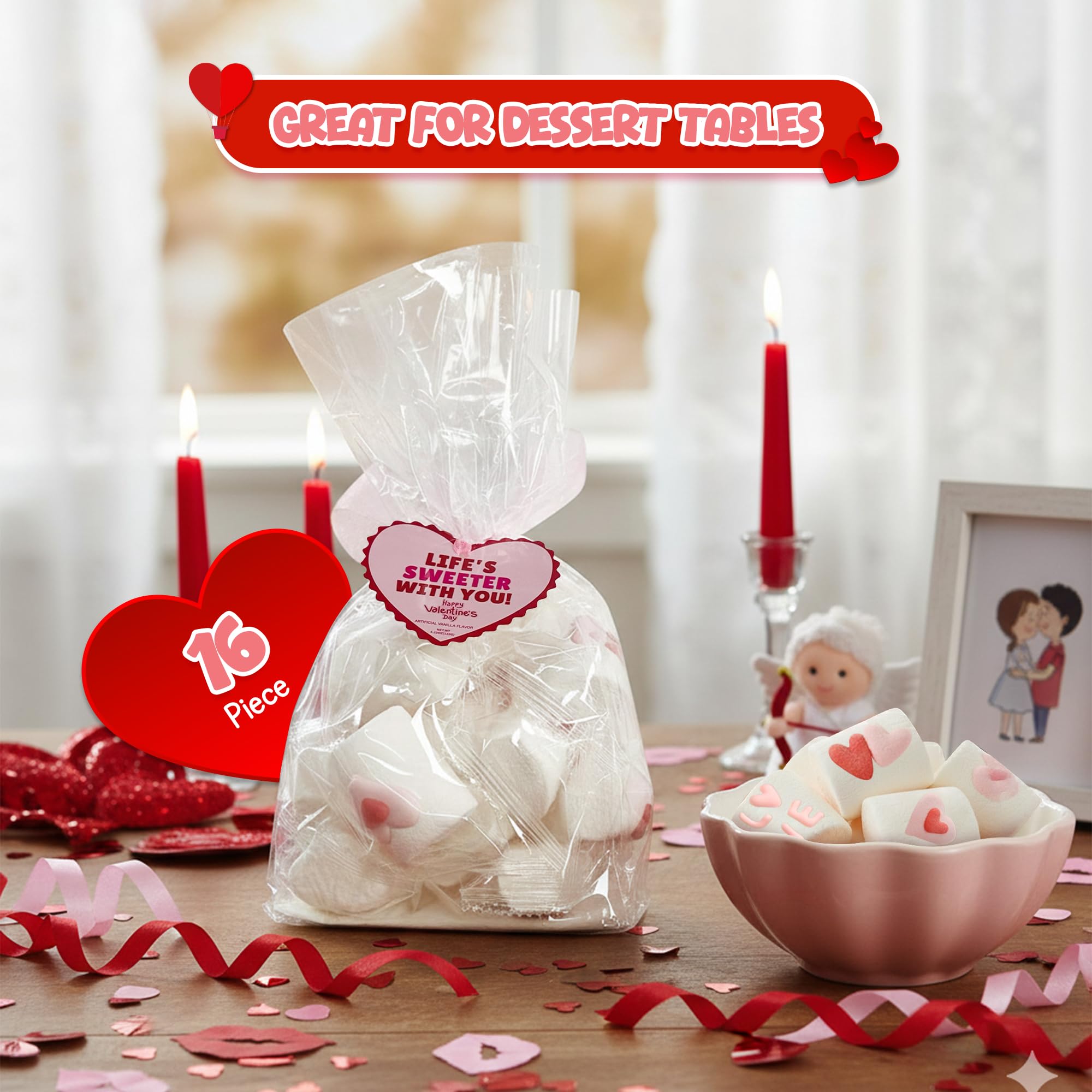 4E's Novelty heart marshmallows, ready to brighten gift baskets