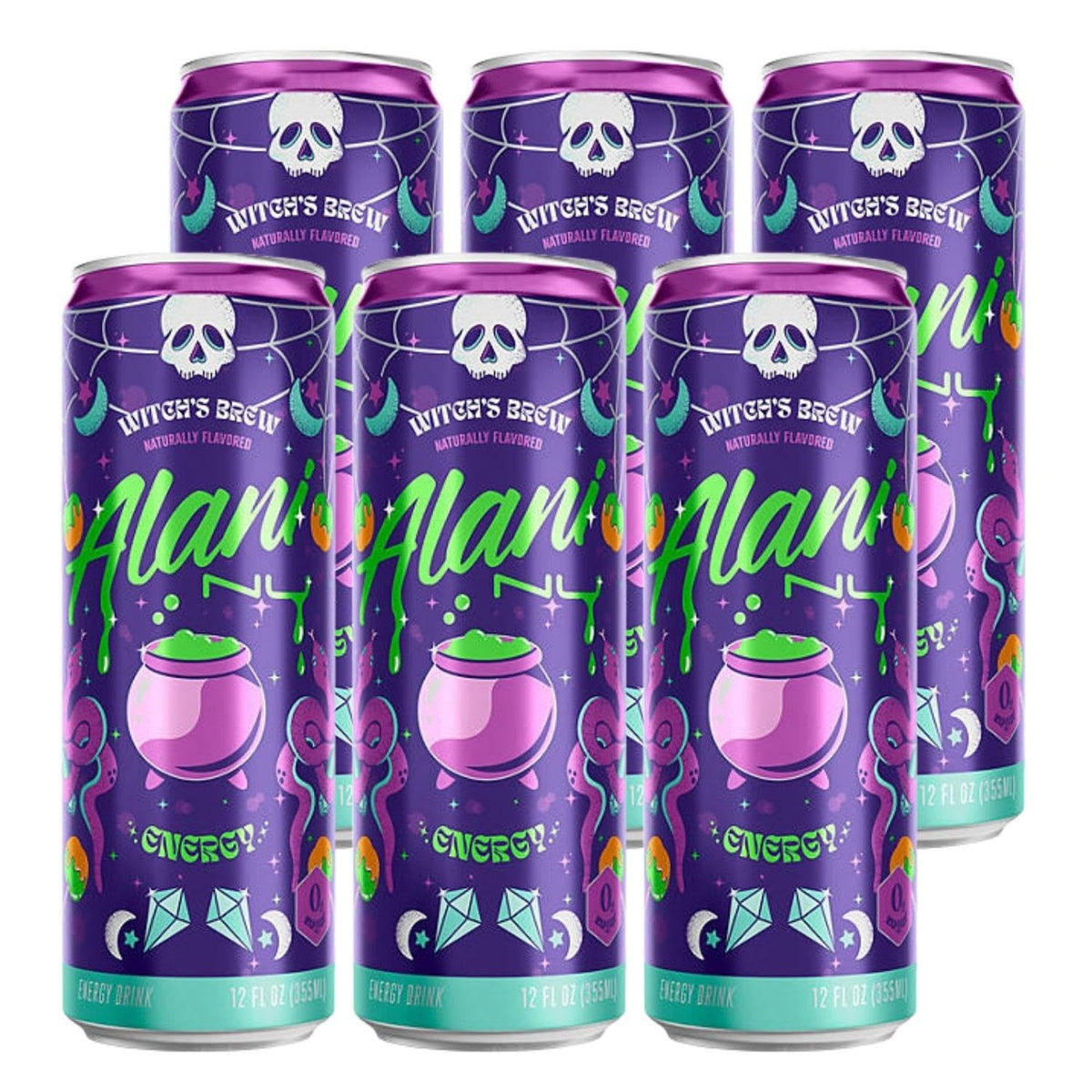 Alani Nuu Witches Brew 6-pack display showing bundled bottles for easy tasting sessions.