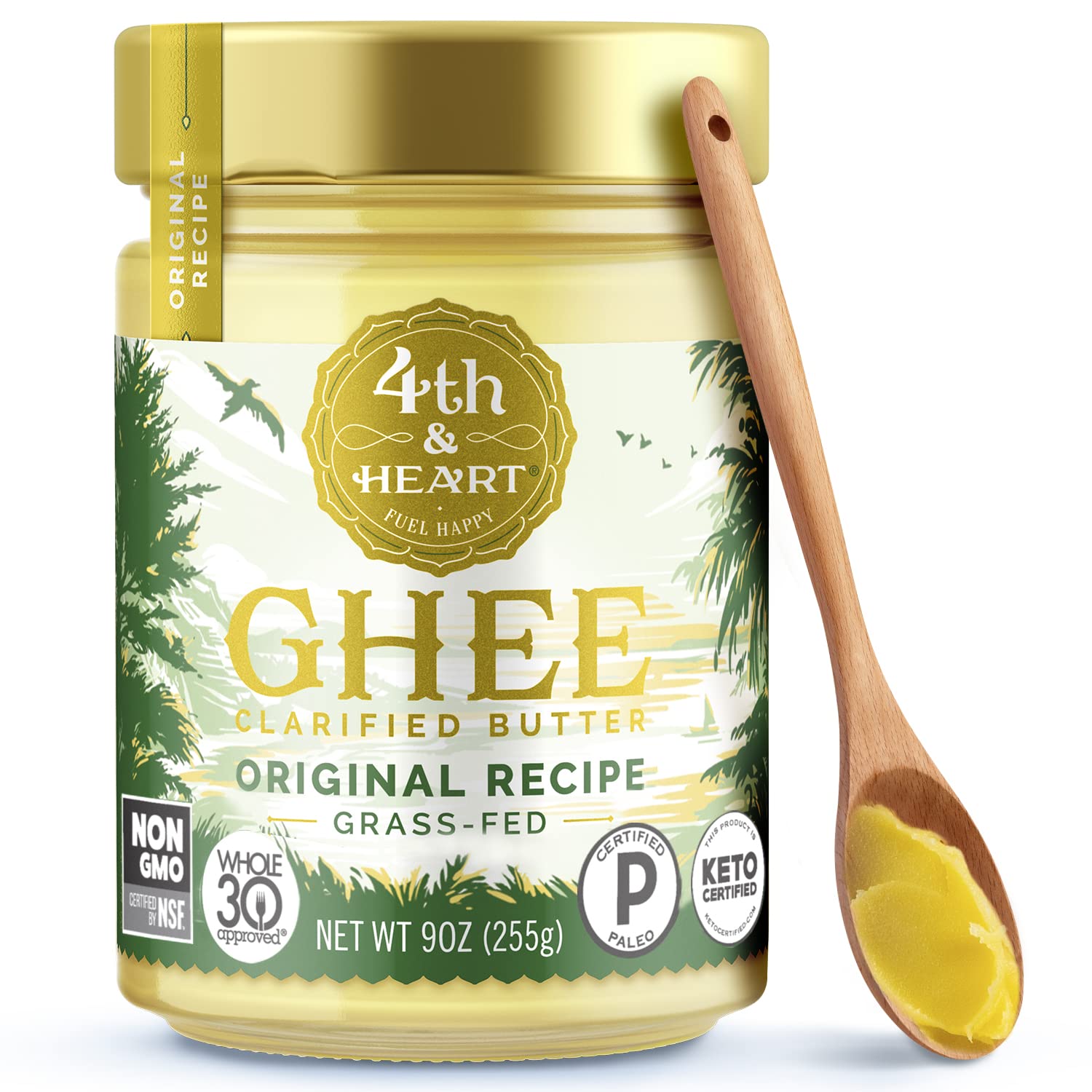 4th & Heart Ghee Original jar front label, ideal for cooking.