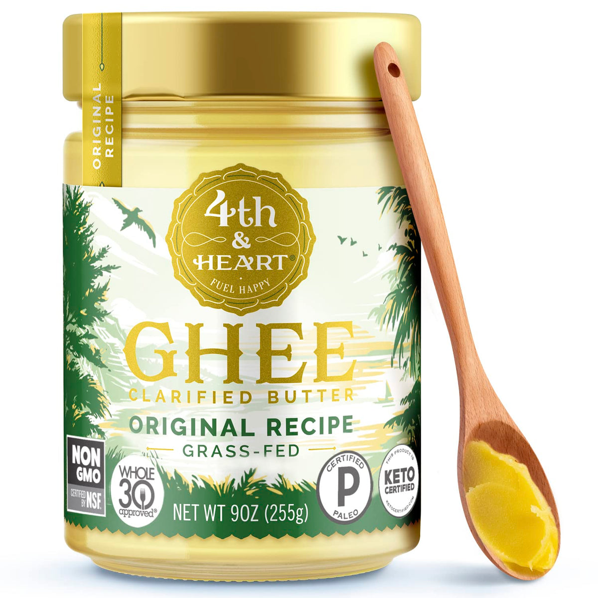 4th & Heart Ghee Original jar front label, ideal for cooking.