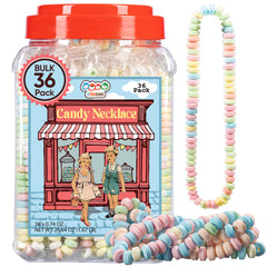 4YoreElves 36 candy necklaces in a display tub for easy party planning.