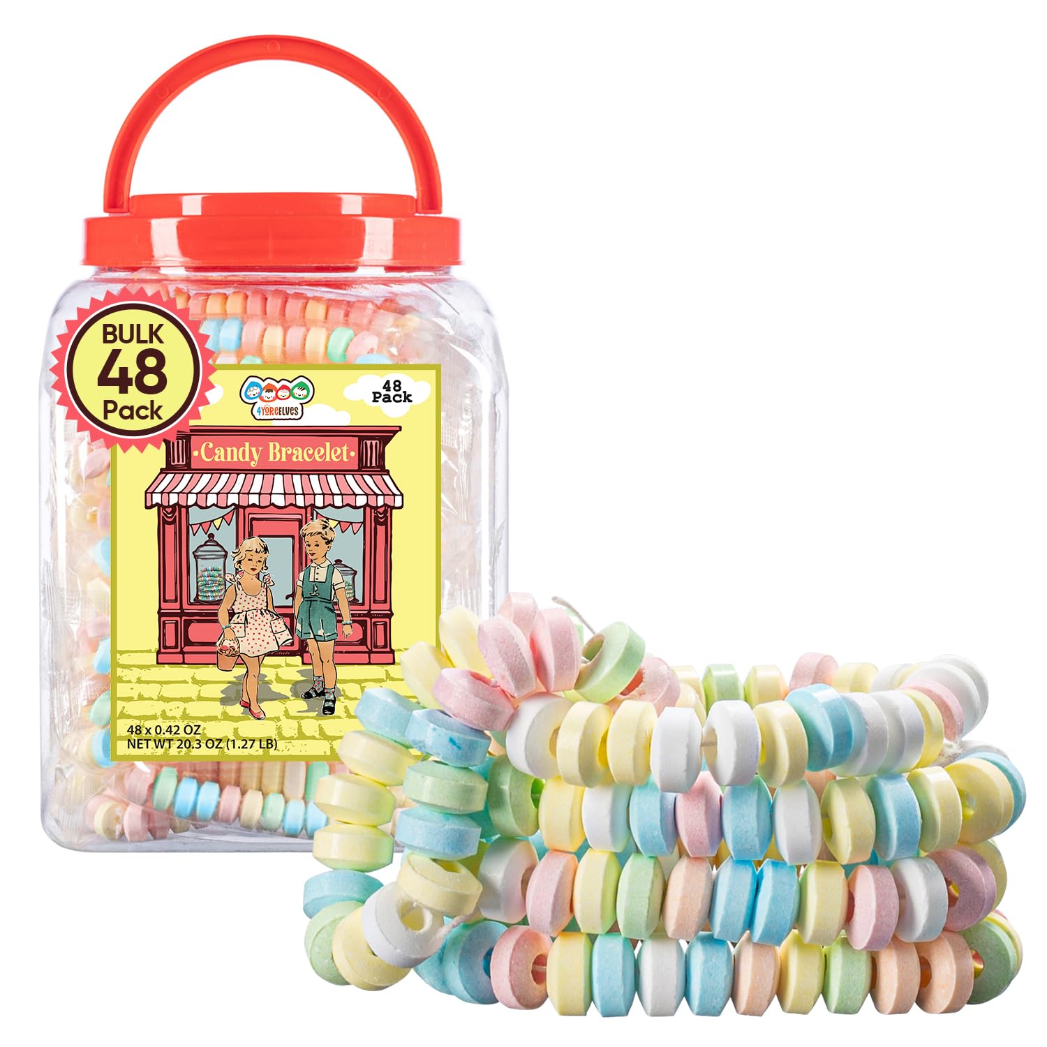 4YoreElves 48 candy bracelets packaging tub for bulk party displays