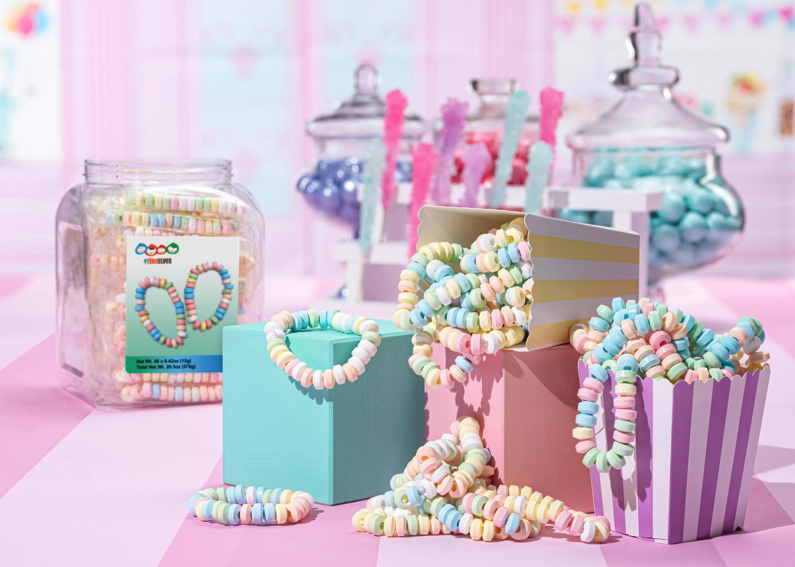 4YoreElves Barbie party favor display with pastel bracelets ready for gifting