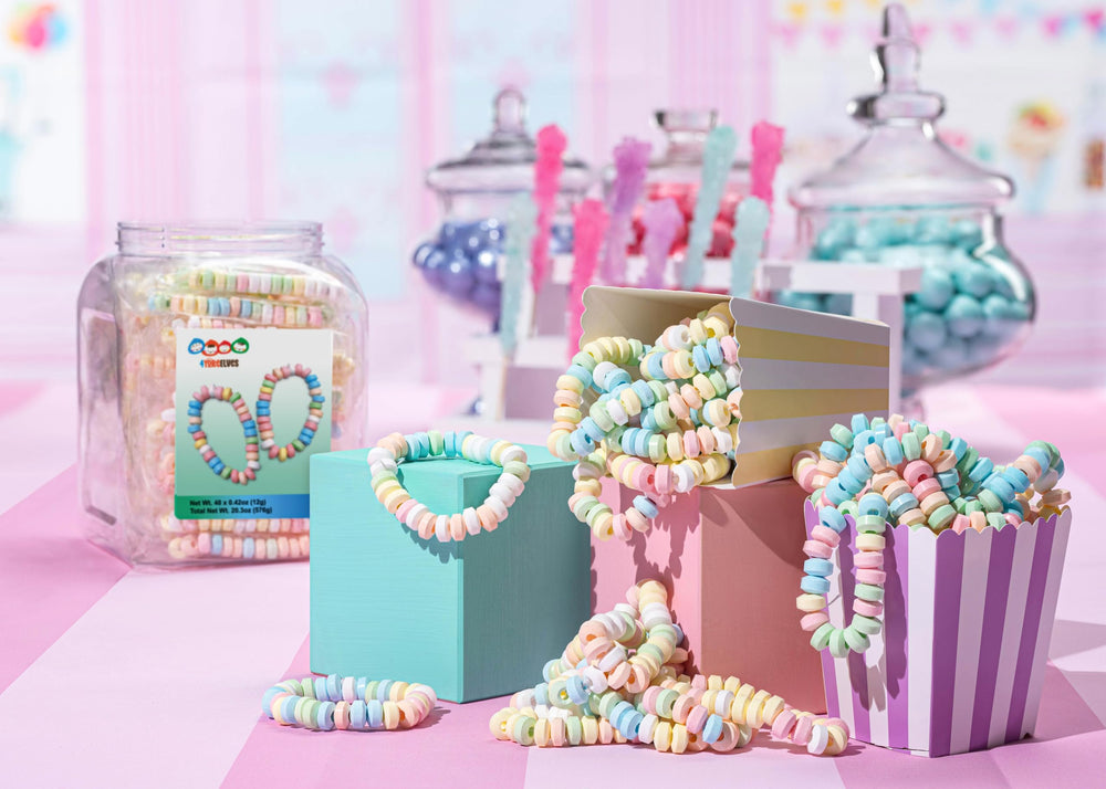 4YoreElves Barbie party favor display with pastel bracelets ready for gifting