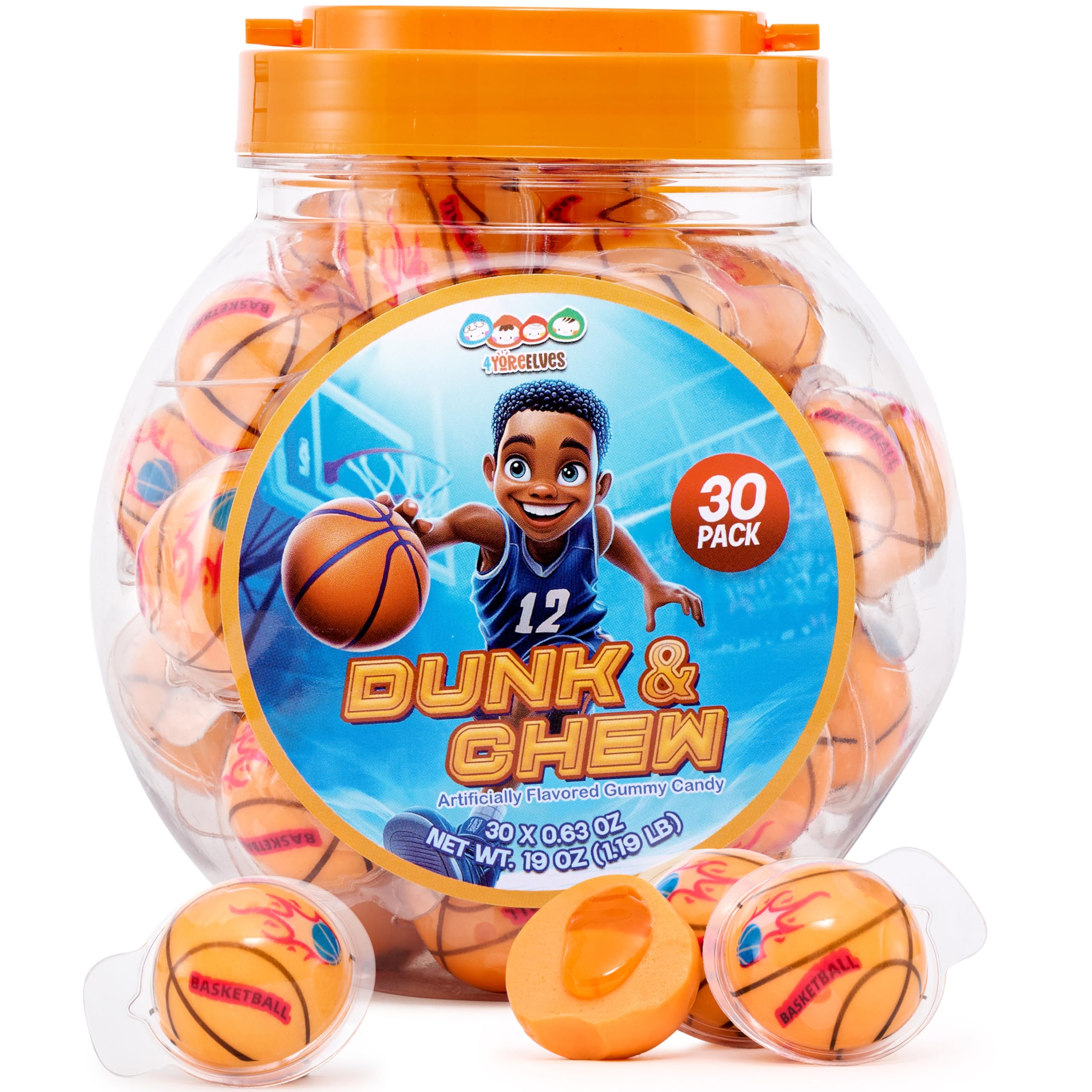 4YoreElves basketball candy ball front view with orange filling for party favors